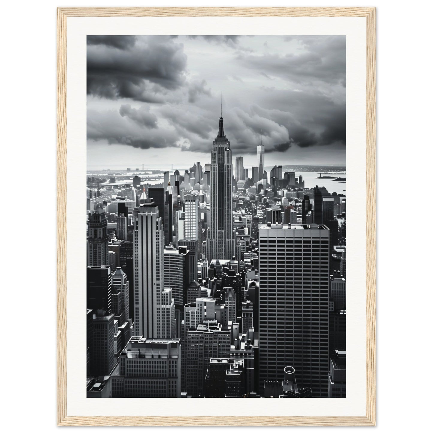 Poster New York Noir et Blanc ( 45x60-cm-Bois-clair)