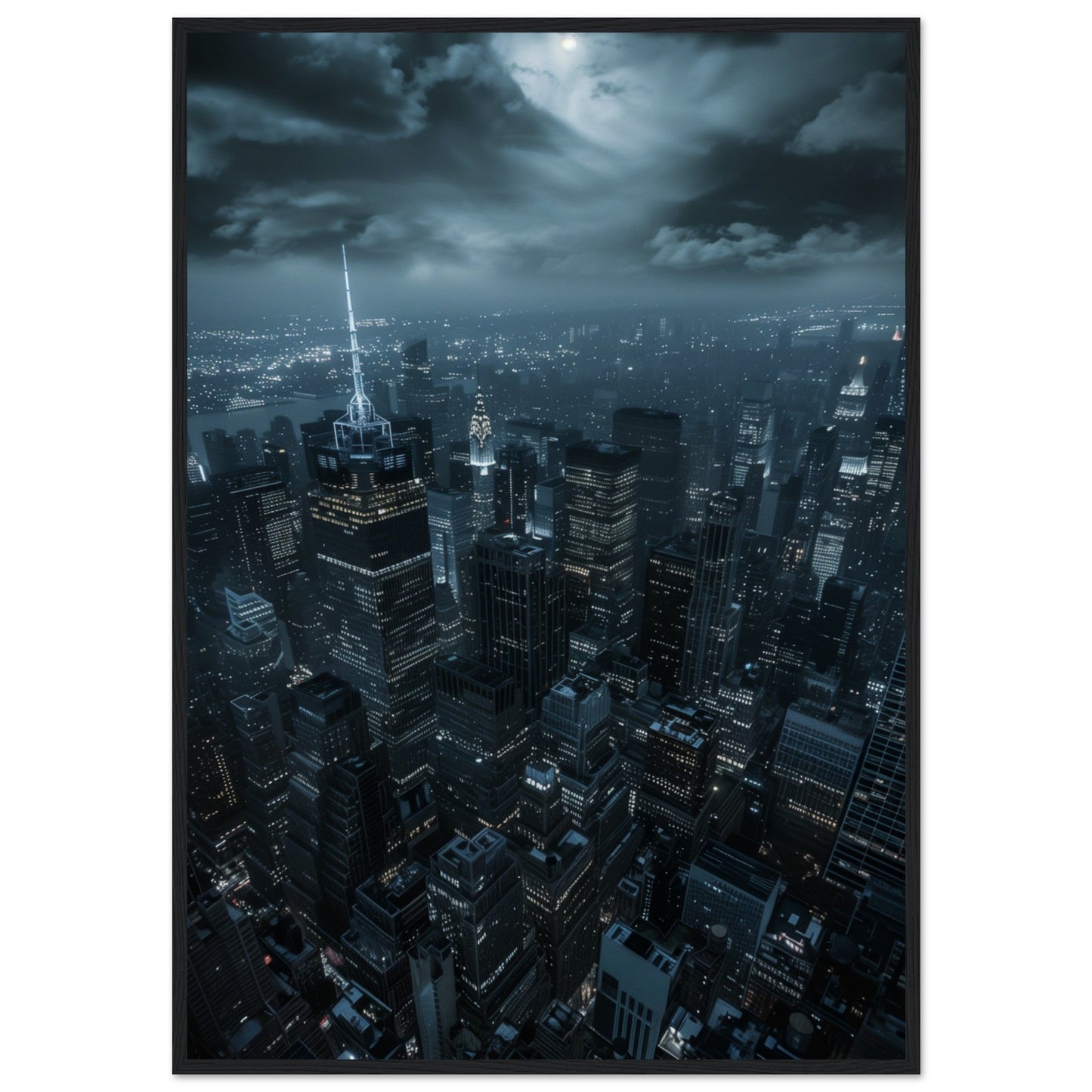 Poster New York Nuit ( 70x100-cm-Bois-noir)