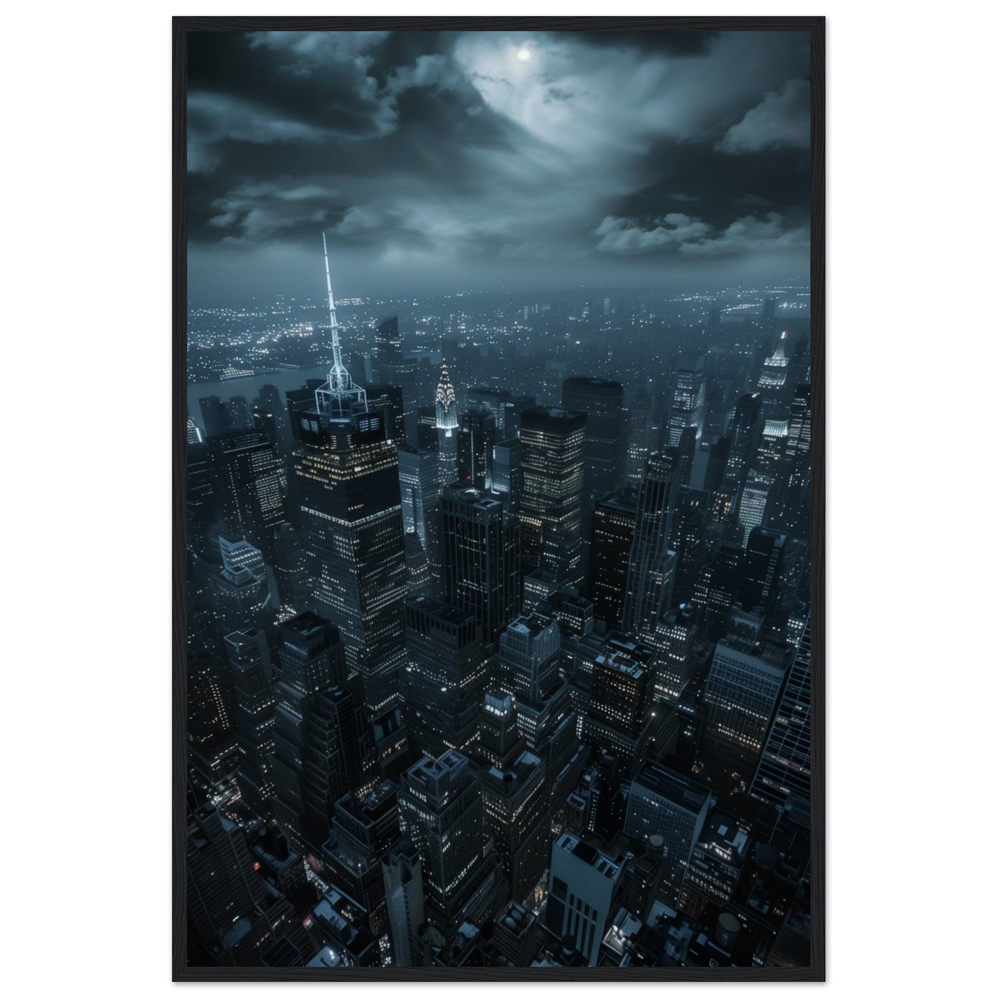 Poster New York Nuit ( 60x90-cm-Bois-noir)