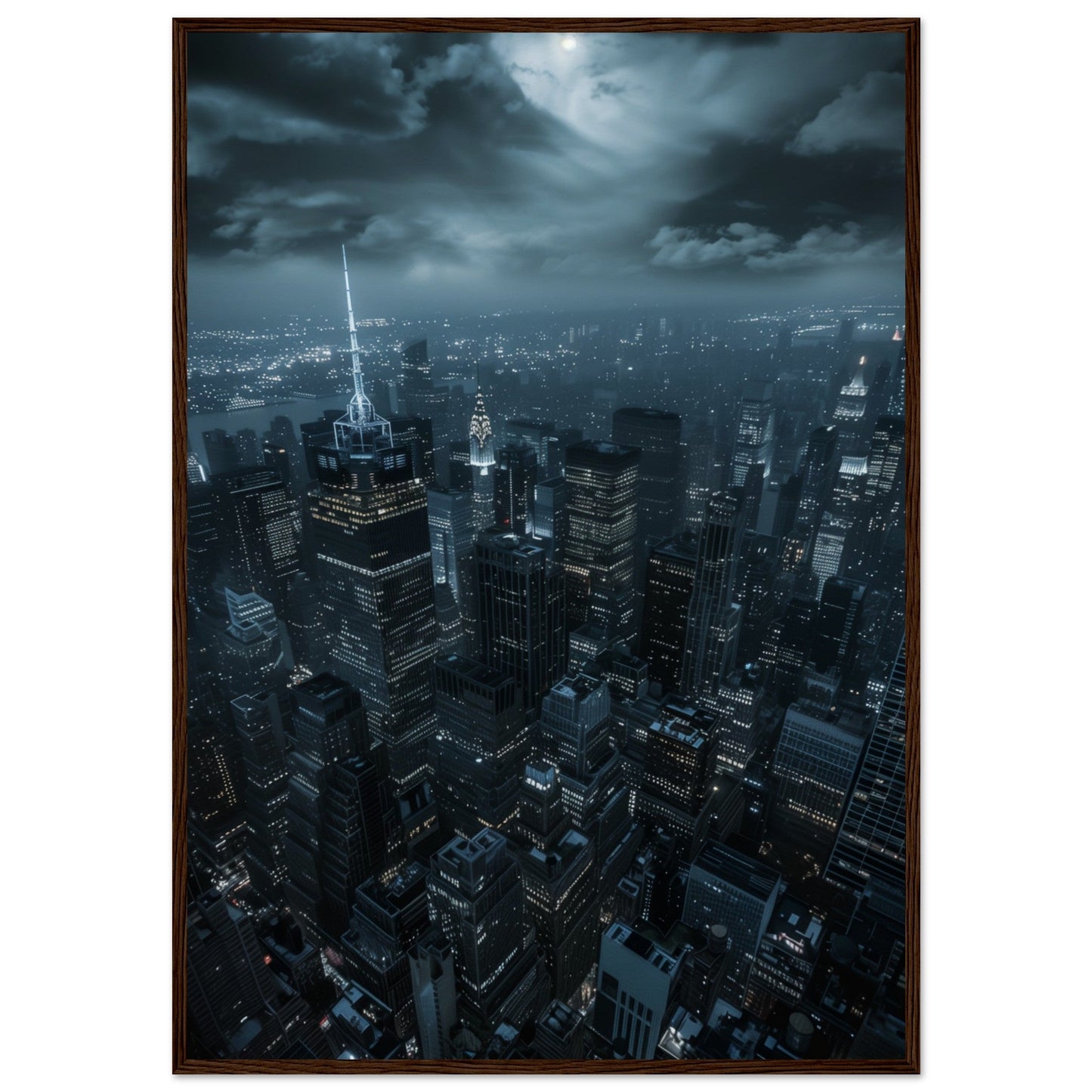 Poster New York Nuit ( 70x100-cm-Bois-foncé)