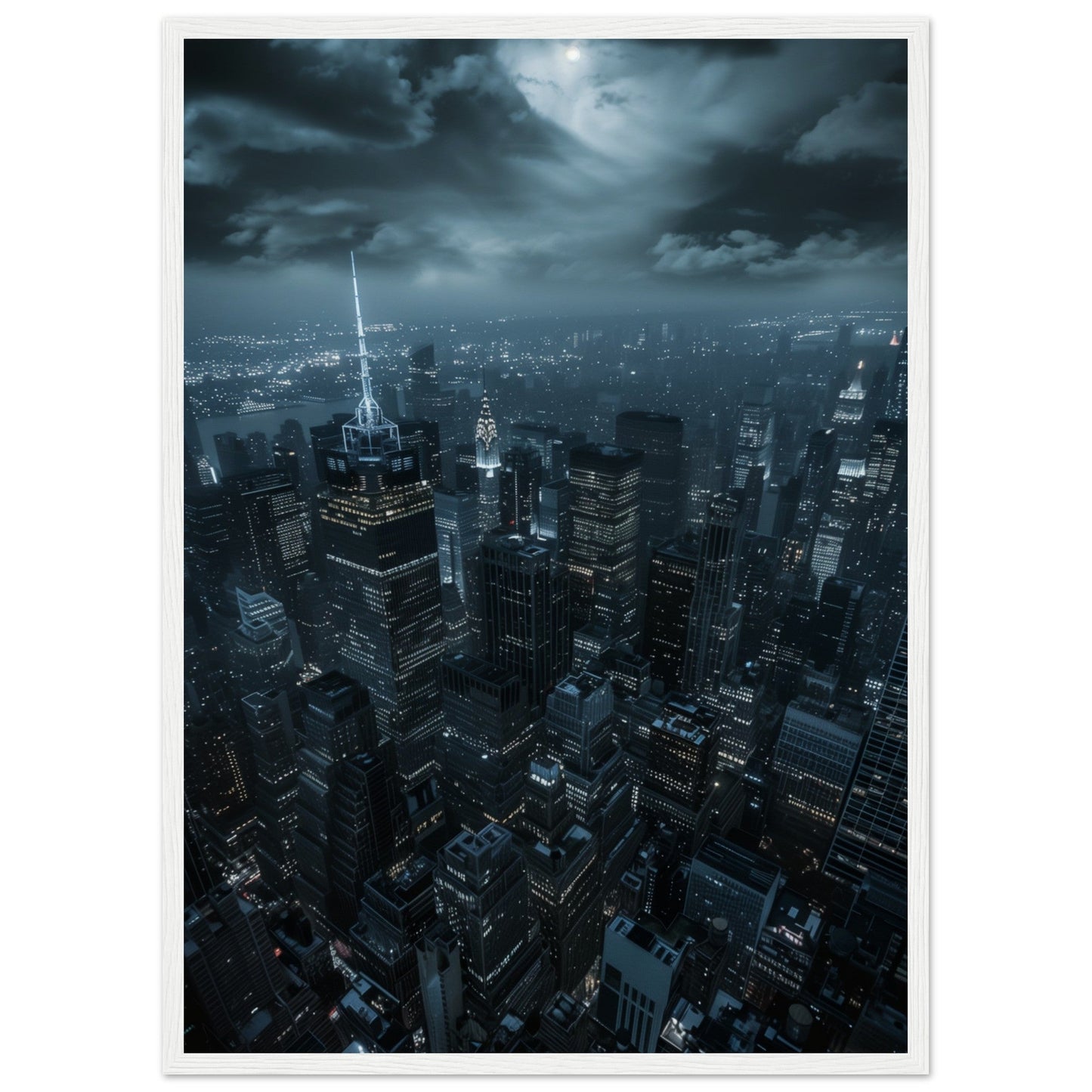 Poster New York Nuit ( 50x70-cm-Bois-blanc)