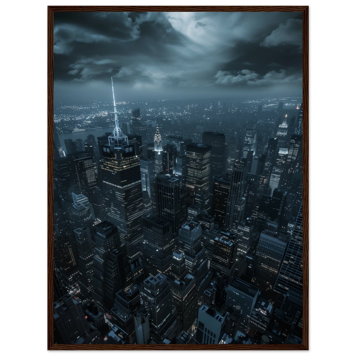 Poster New York Nuit ( 60x80-cm-Bois-foncé)