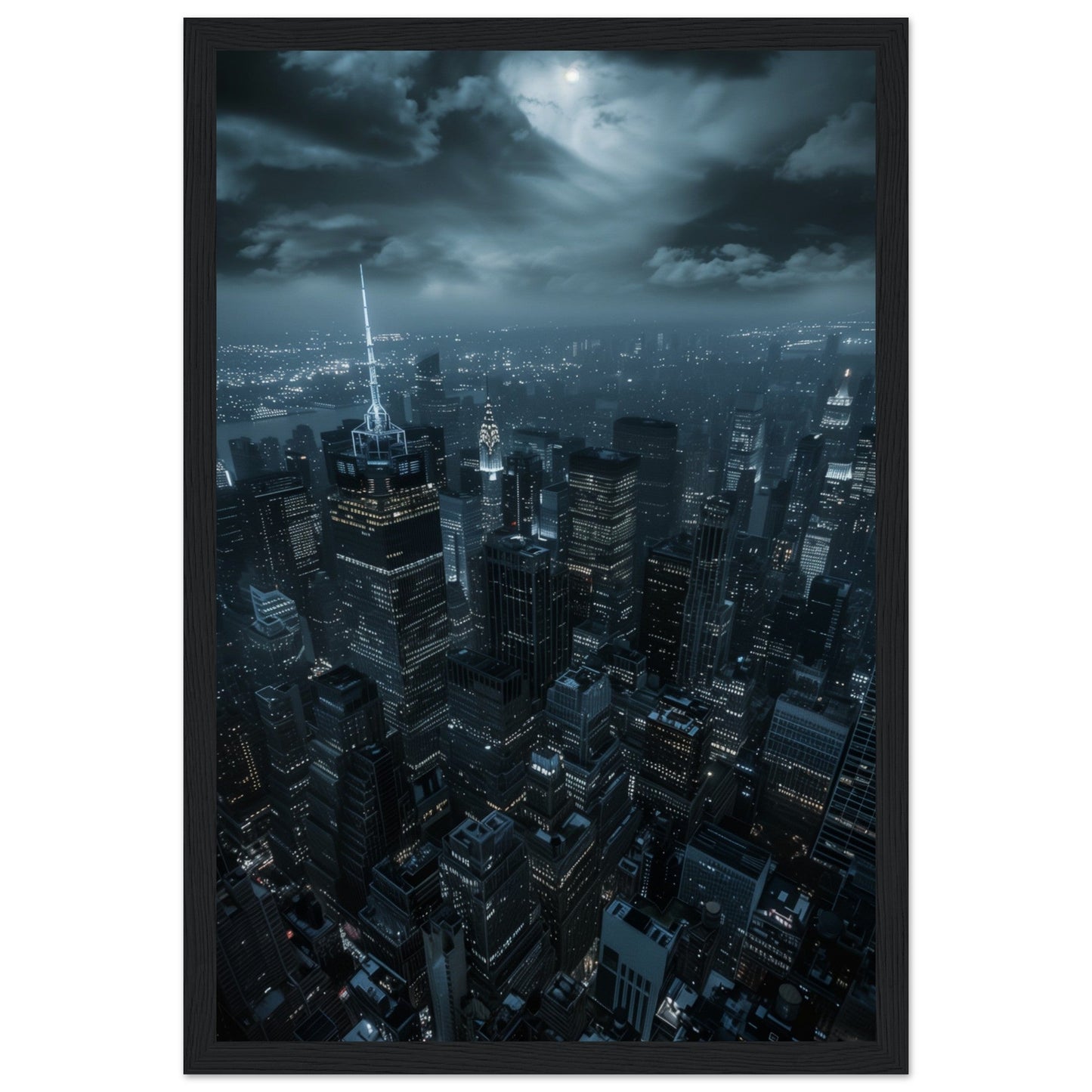 Poster New York Nuit ( 30x45-cm-Bois-noir)