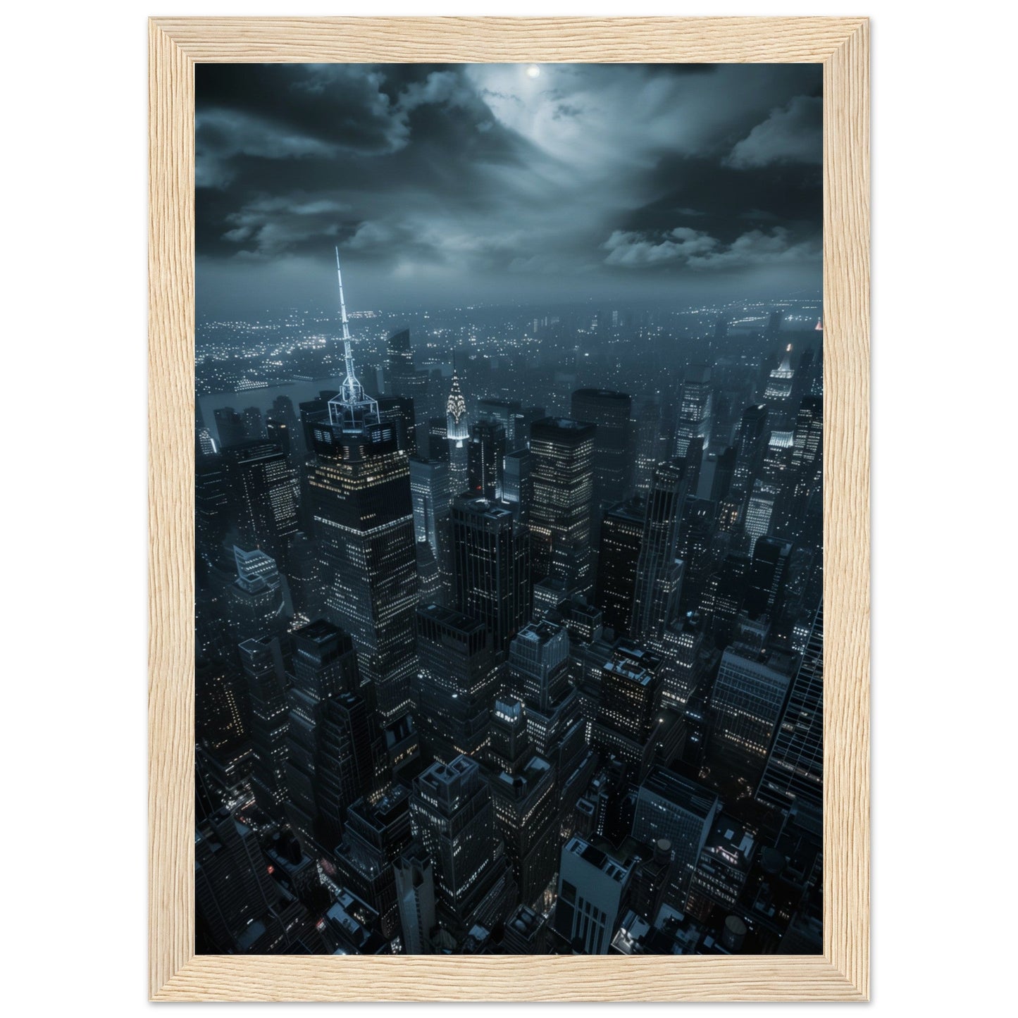 Poster New York Nuit ( 21x29.7-cm-Bois-clair)