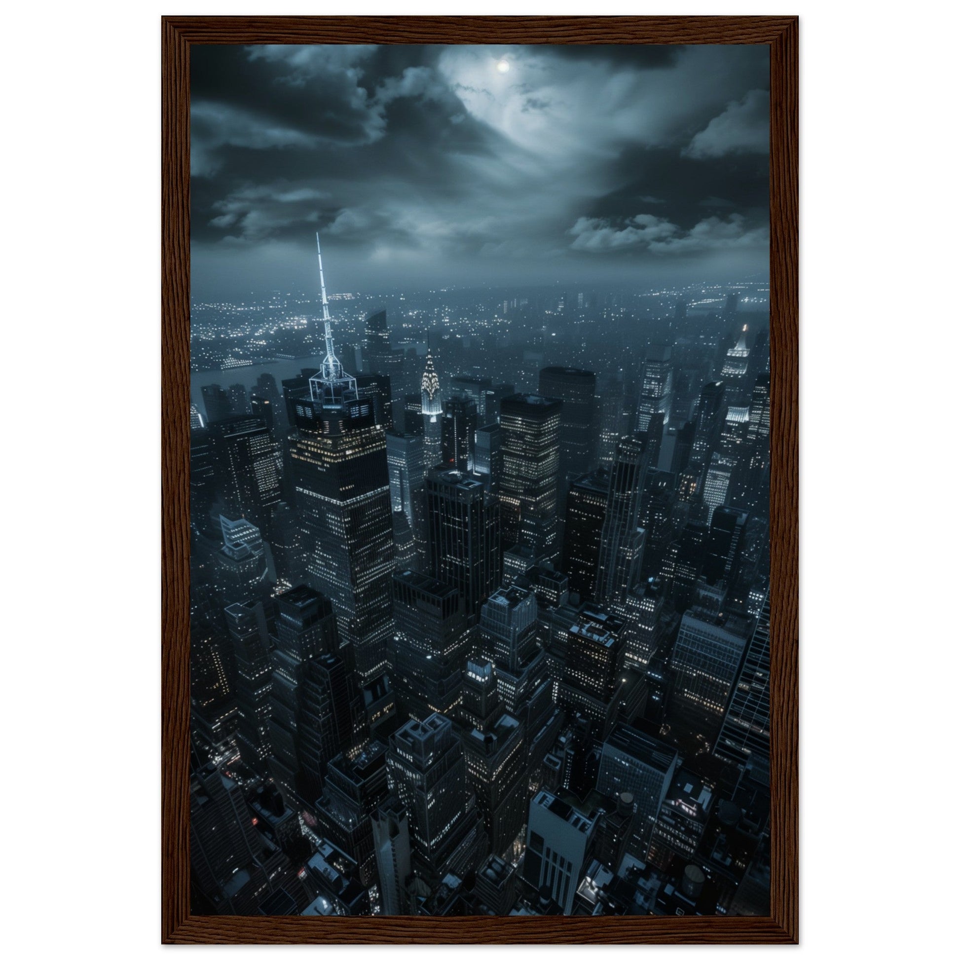 Poster New York Nuit ( 30x45-cm-Bois-foncé)