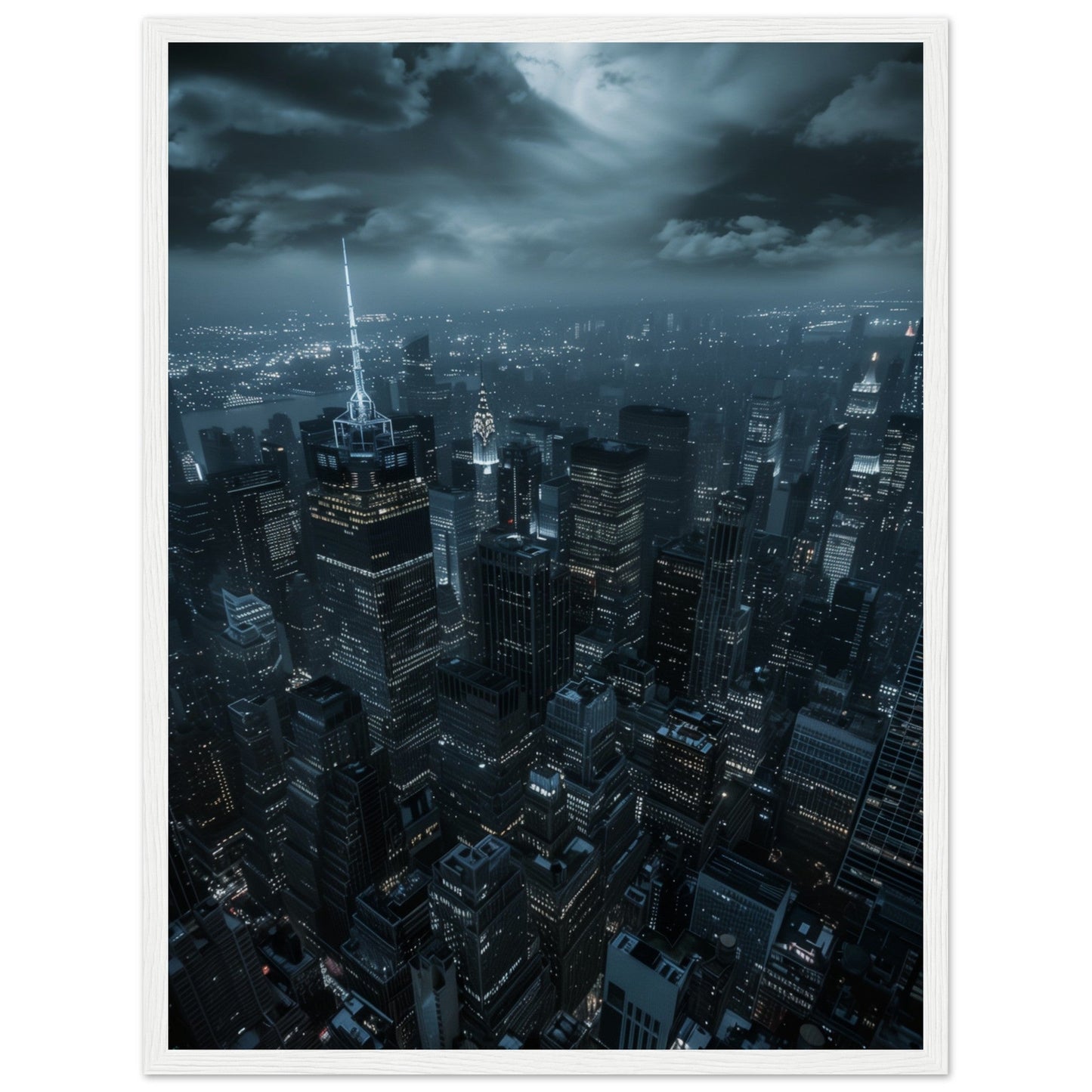 Poster New York Nuit ( 45x60-cm-Bois-blanc)