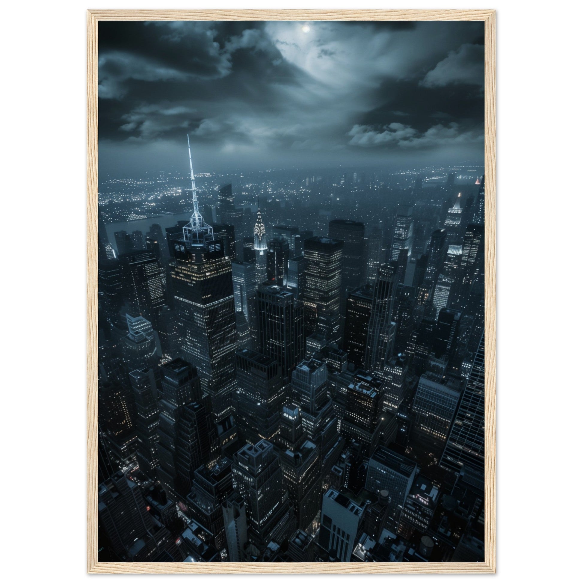 Poster New York Nuit ( 50x70-cm-Bois-clair)