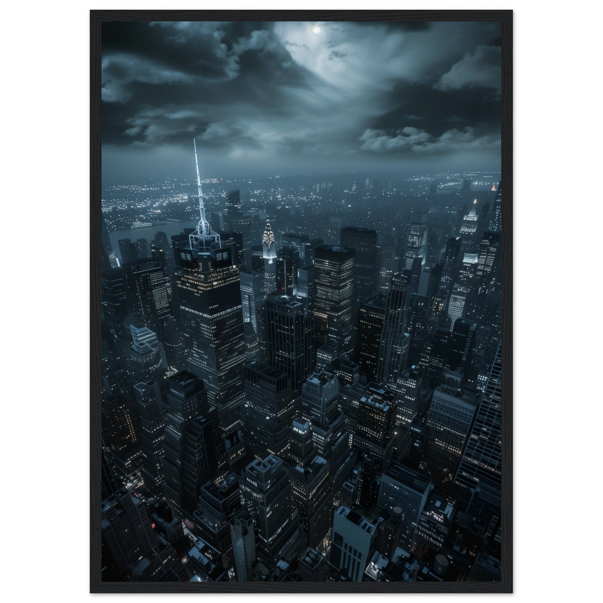 Poster New York Nuit ( 50x70-cm-Bois-noir)