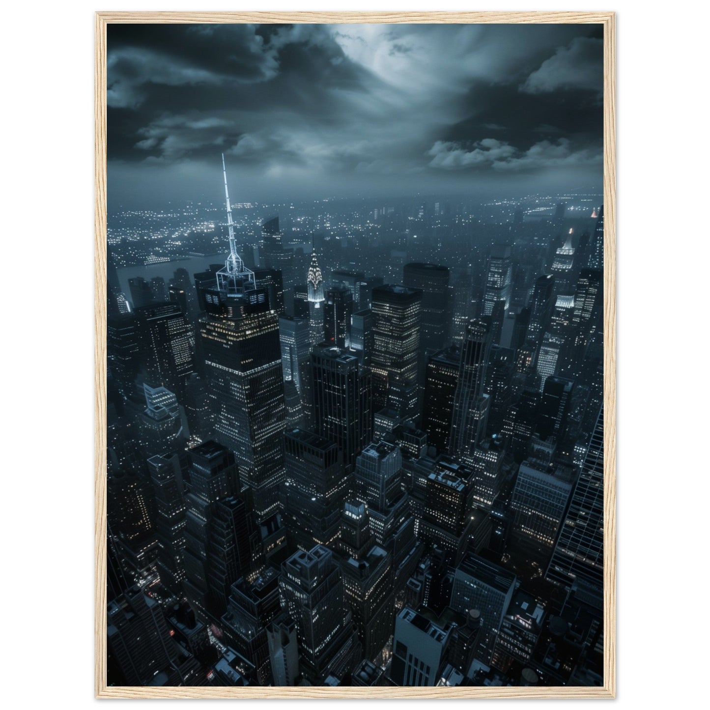 Poster New York Nuit ( 60x80-cm-Bois-clair)