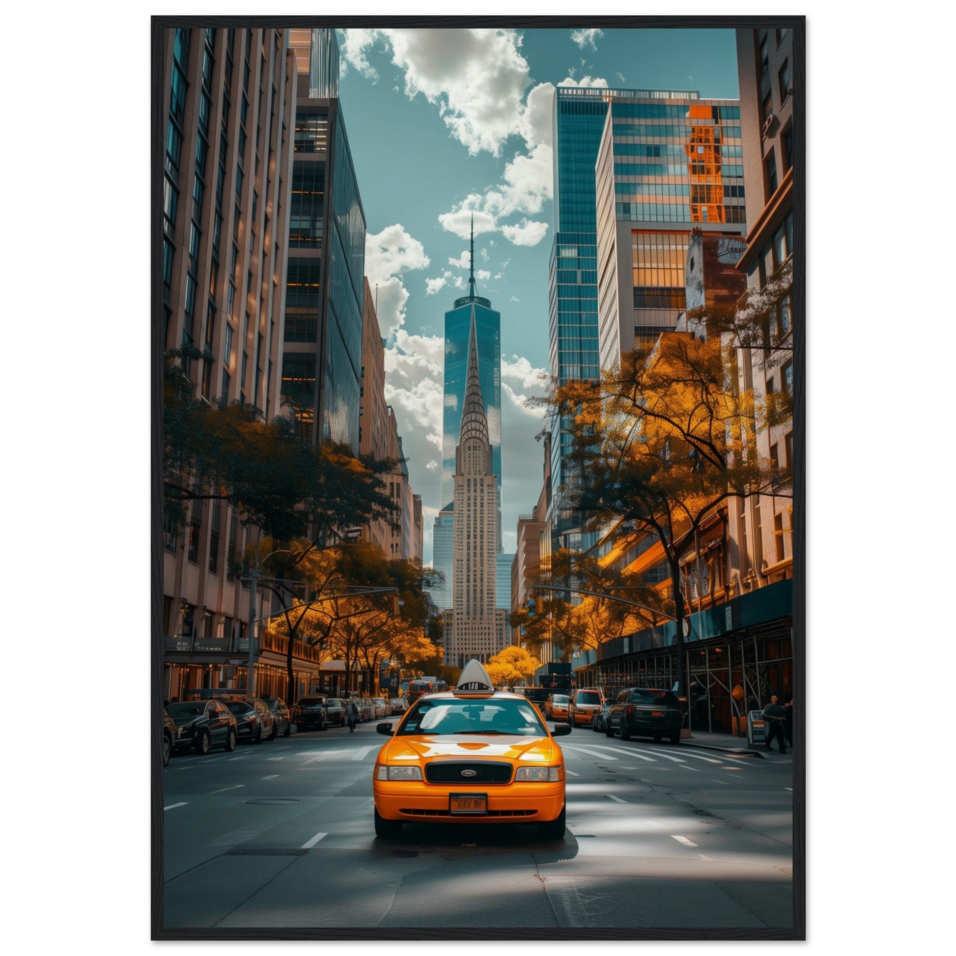 Poster New York Taxi Jaune ( 70x100-cm-Bois-noir)