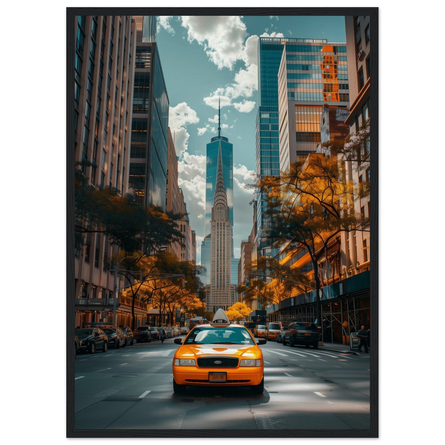 Poster New York Taxi Jaune ( 50x70-cm-Bois-noir)