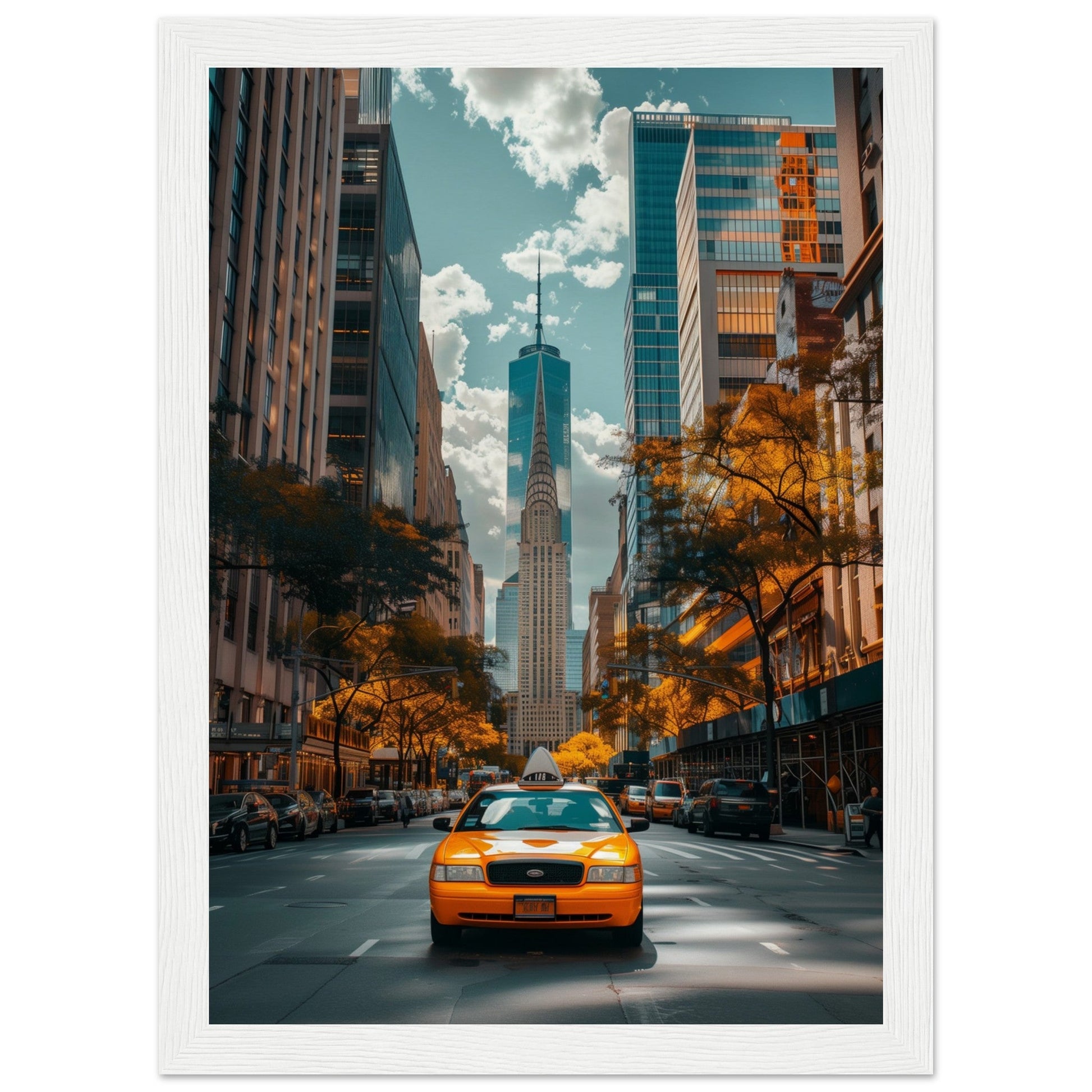 Poster New York Taxi Jaune ( 21x29.7-cm-Bois-blanc)