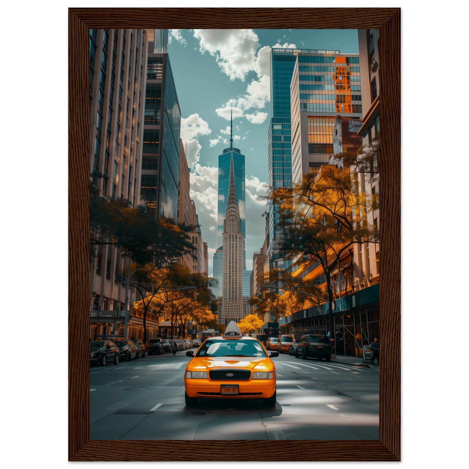 Poster New York Taxi Jaune ( 21x29.7-cm-Bois-foncé)