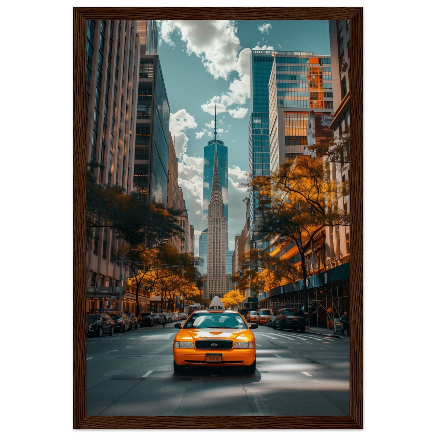 Poster New York Taxi Jaune ( 30x45-cm-Bois-foncé)