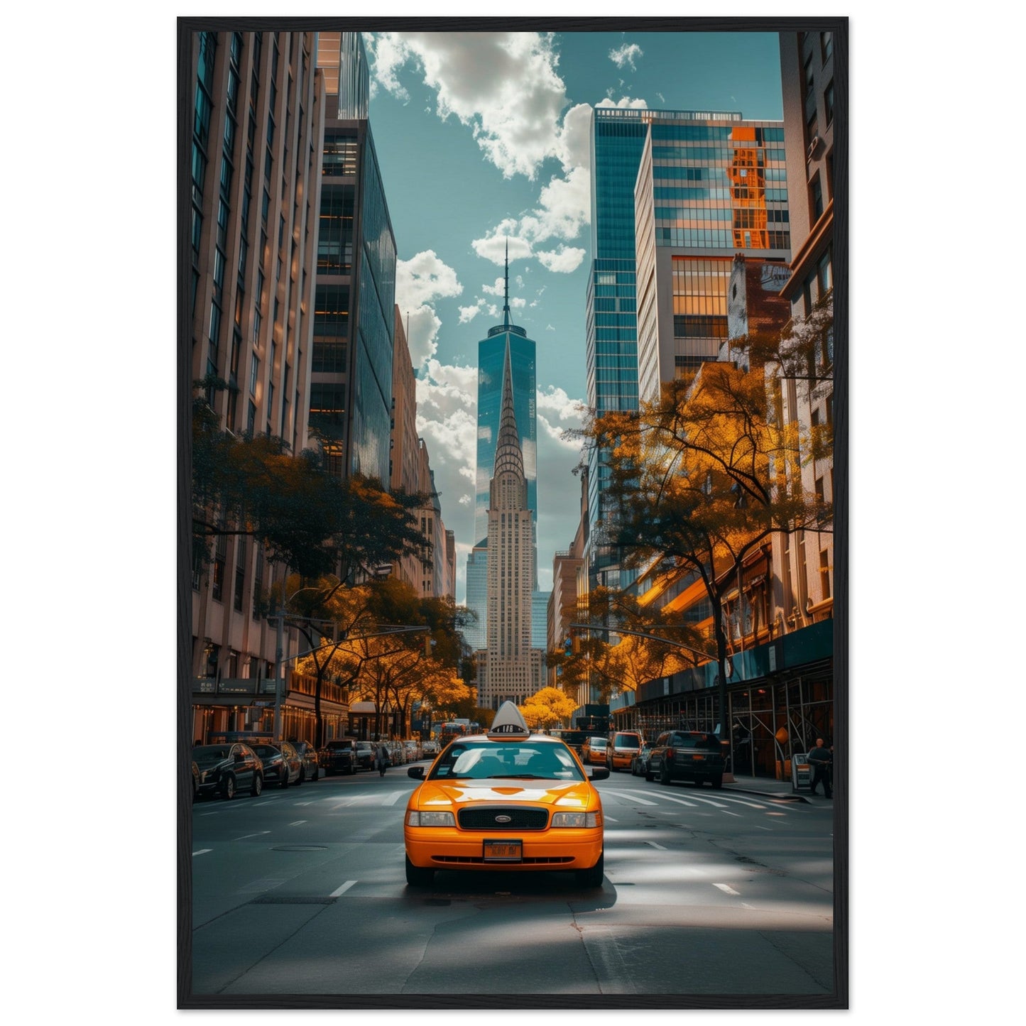 Poster New York Taxi Jaune ( 60x90-cm-Bois-noir)