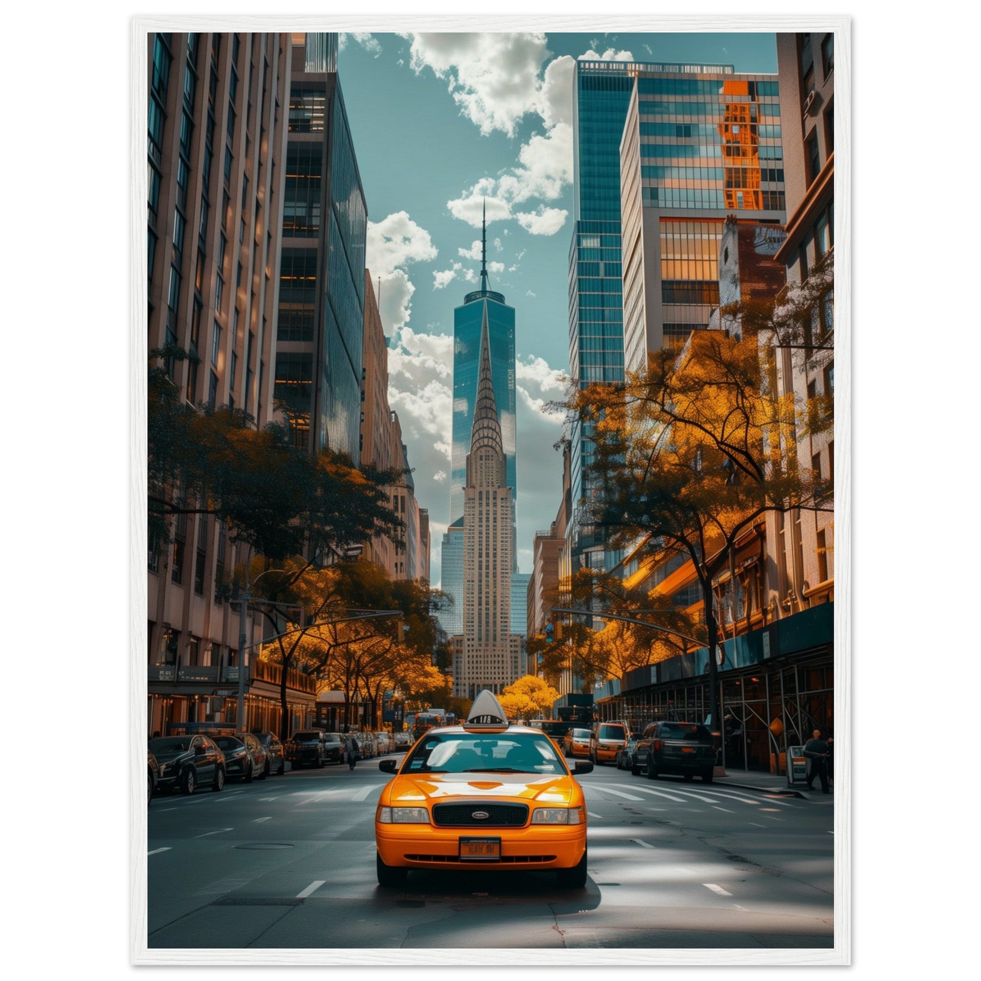 Poster New York Taxi Jaune ( 60x80-cm-Bois-blanc)