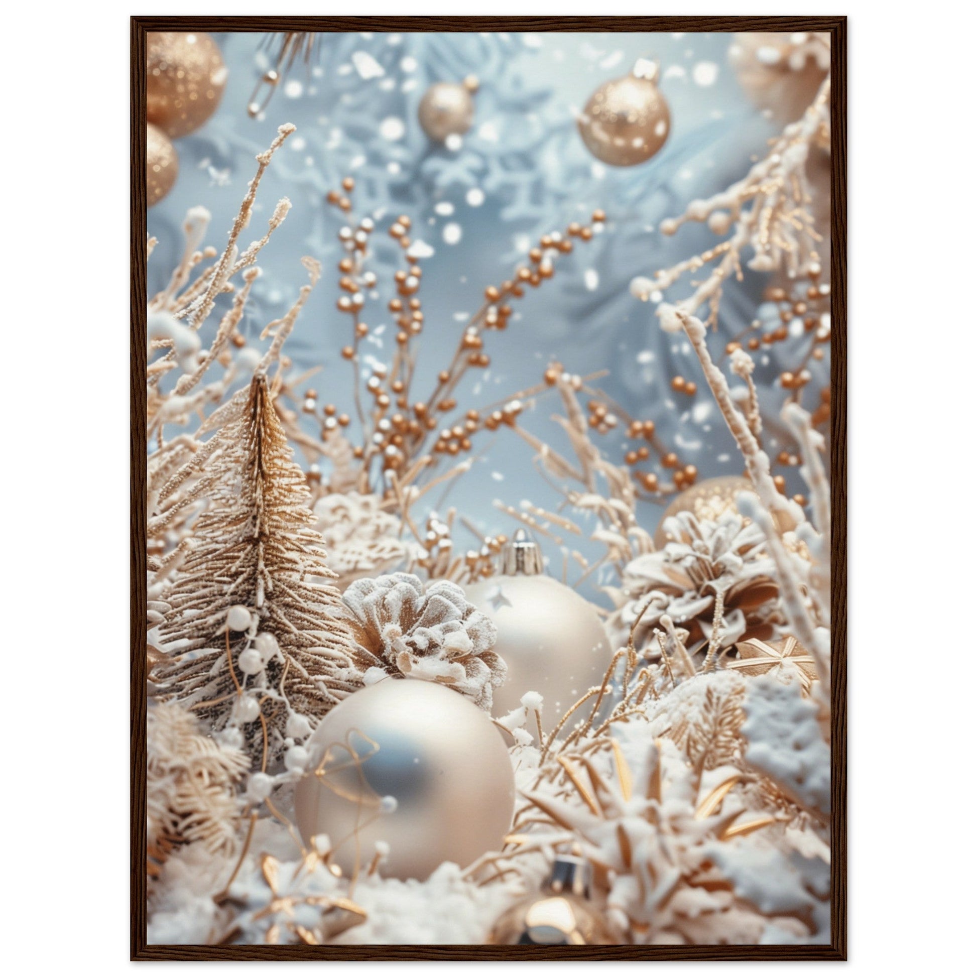 Poster Noël Blanc ( 60x80-cm-Bois-foncé)