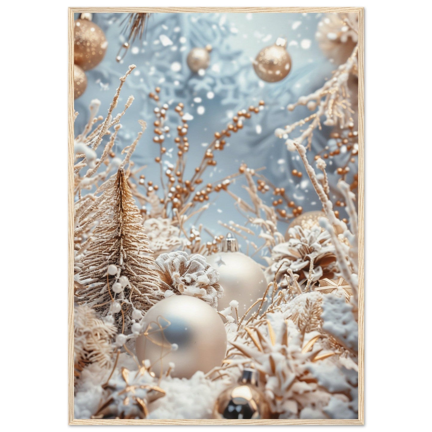 Poster Noël Blanc ( 70x100-cm-Bois-clair)