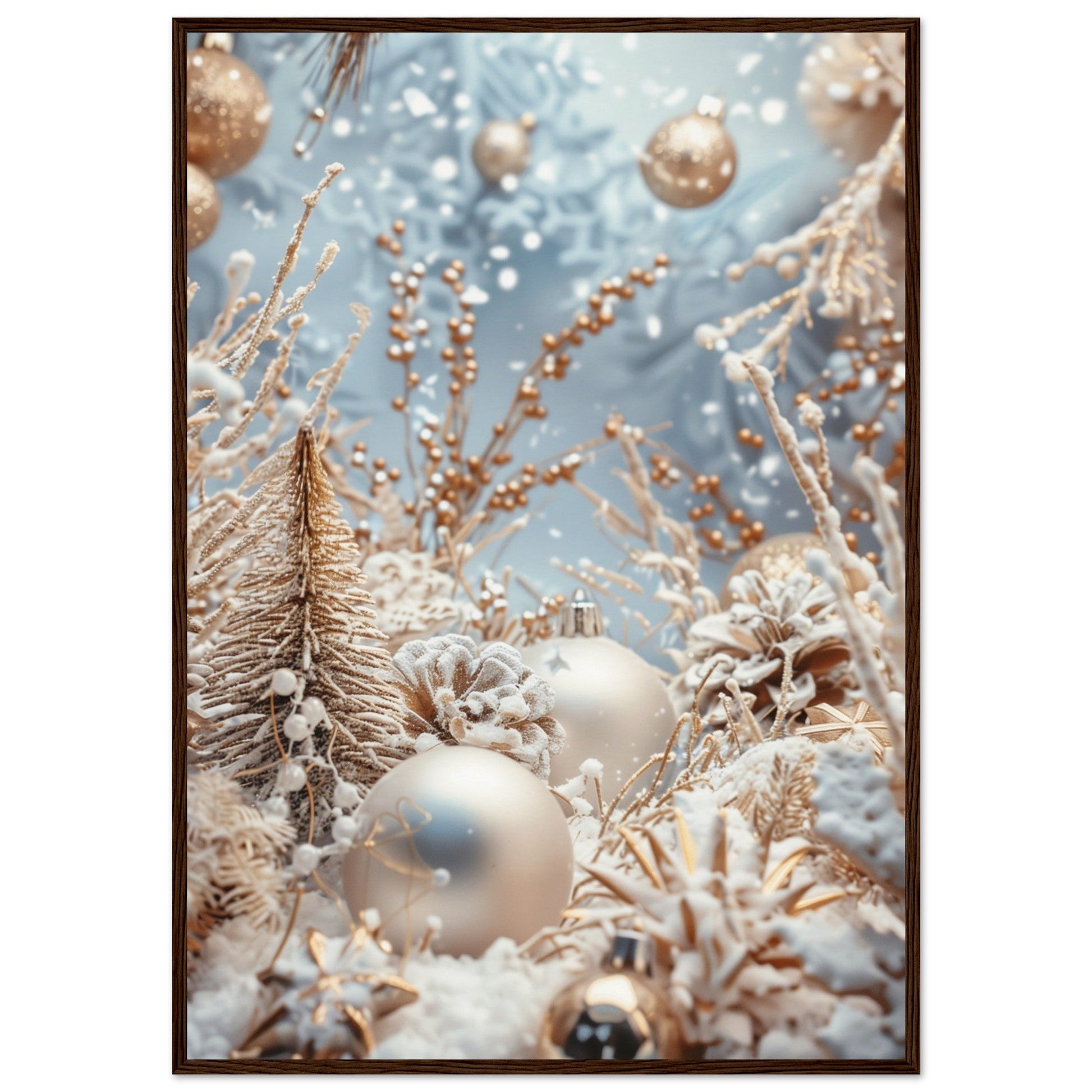 Poster Noël Blanc ( 70x100-cm-Bois-foncé)