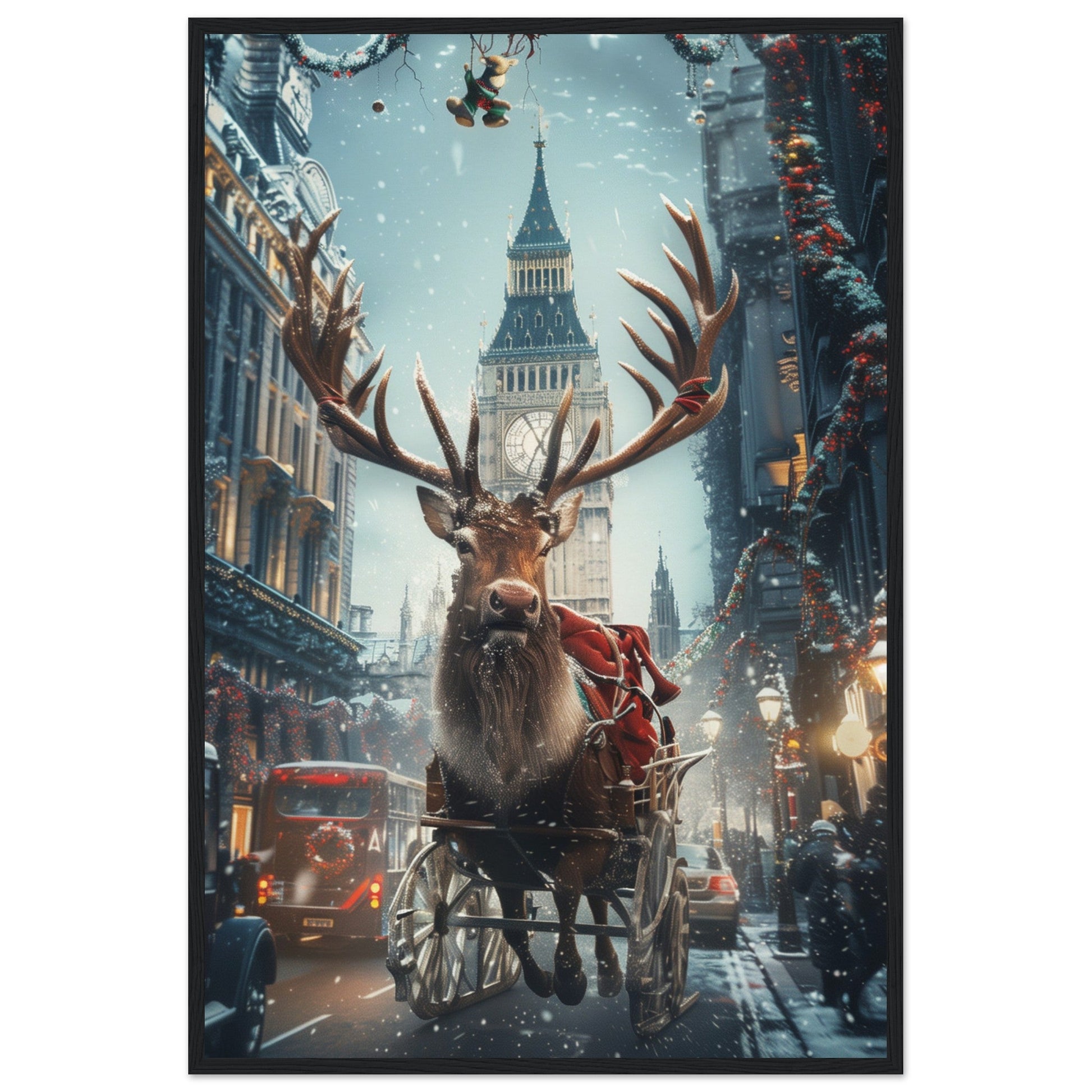 Poster Noël Britannique ( 60x90-cm-Bois-noir)