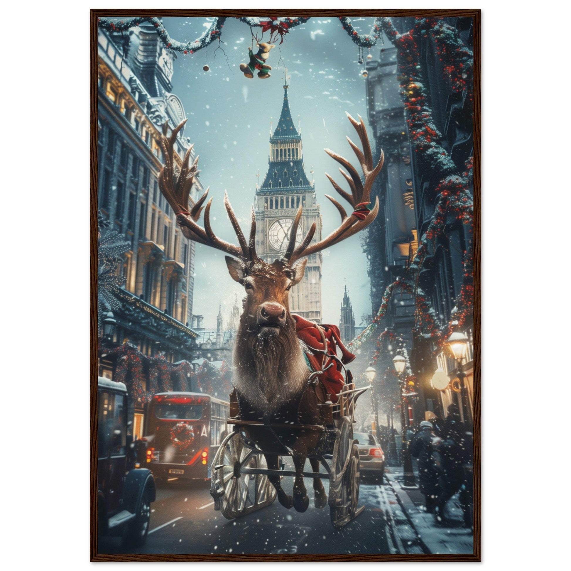 Poster Noël Britannique ( 70x100-cm-Bois-foncé)