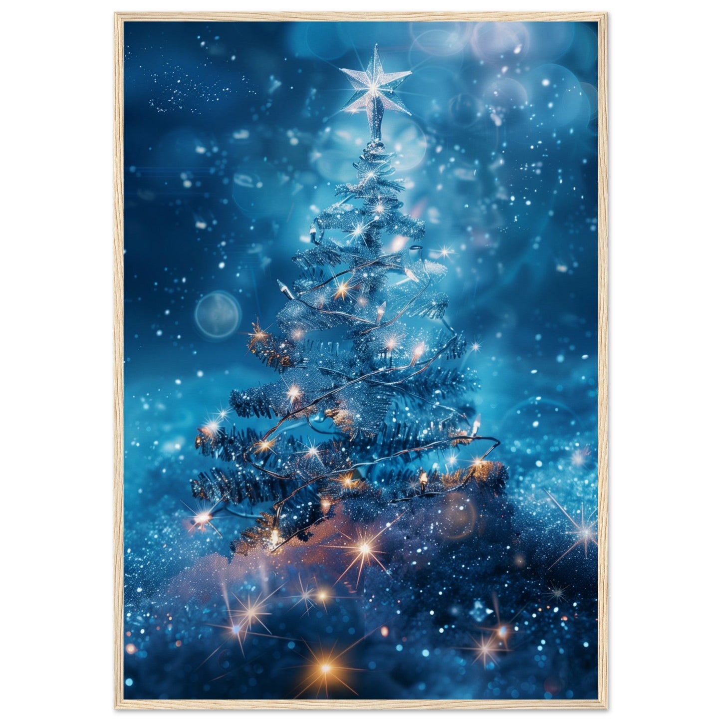 Poster Noël Étoile ( 70x100-cm-Bois-clair)