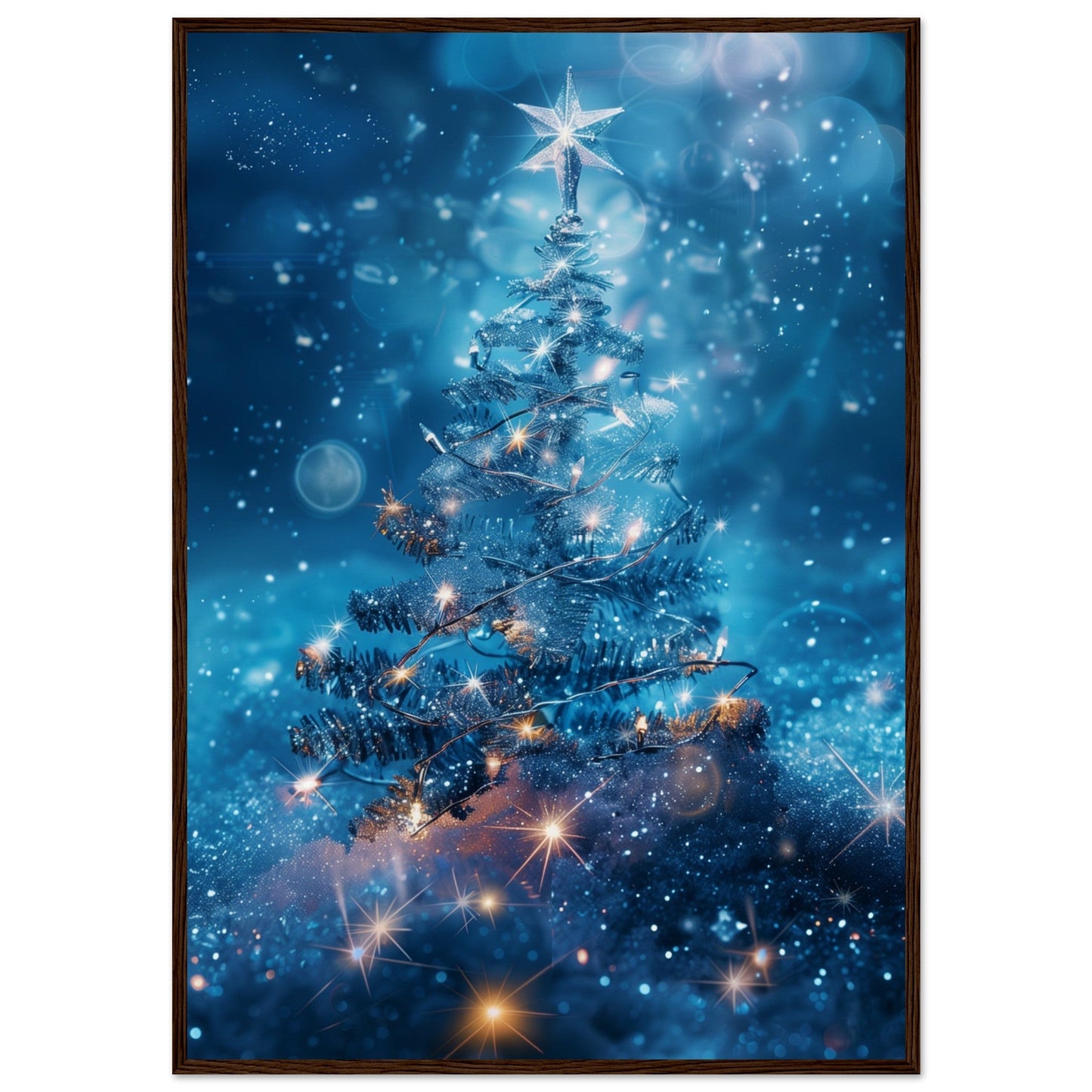 Poster Noël Étoile ( 70x100-cm-Bois-foncé)