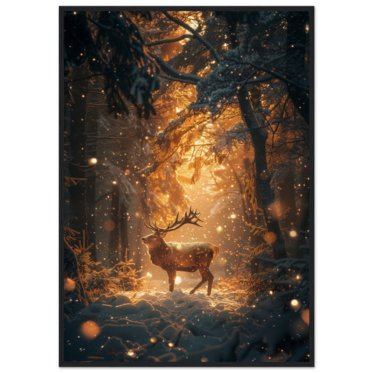 Poster Noël Forêt Cerf ( 70x100-cm-Bois-noir)