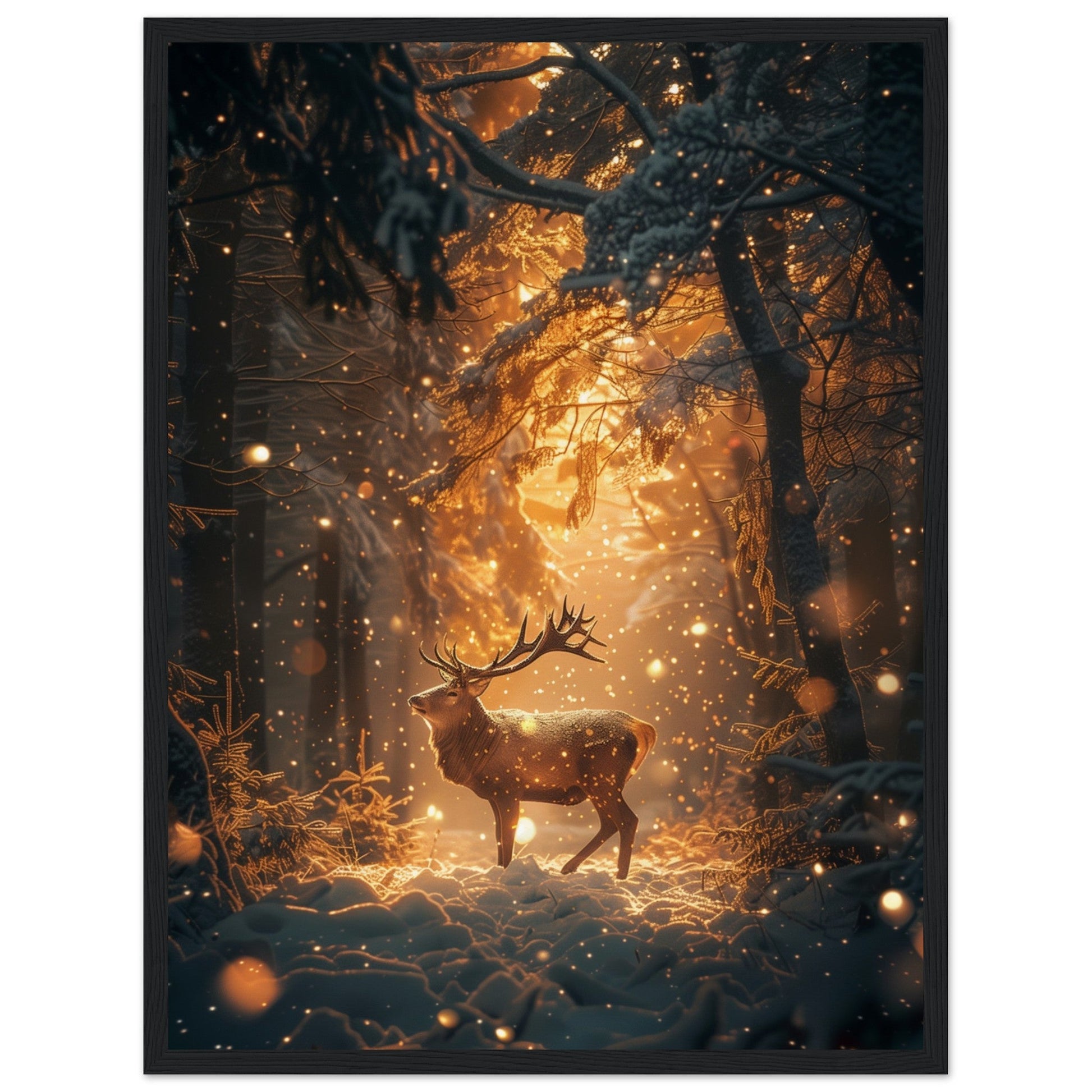 Poster Noël Forêt Cerf ( 45x60-cm-Bois-noir)