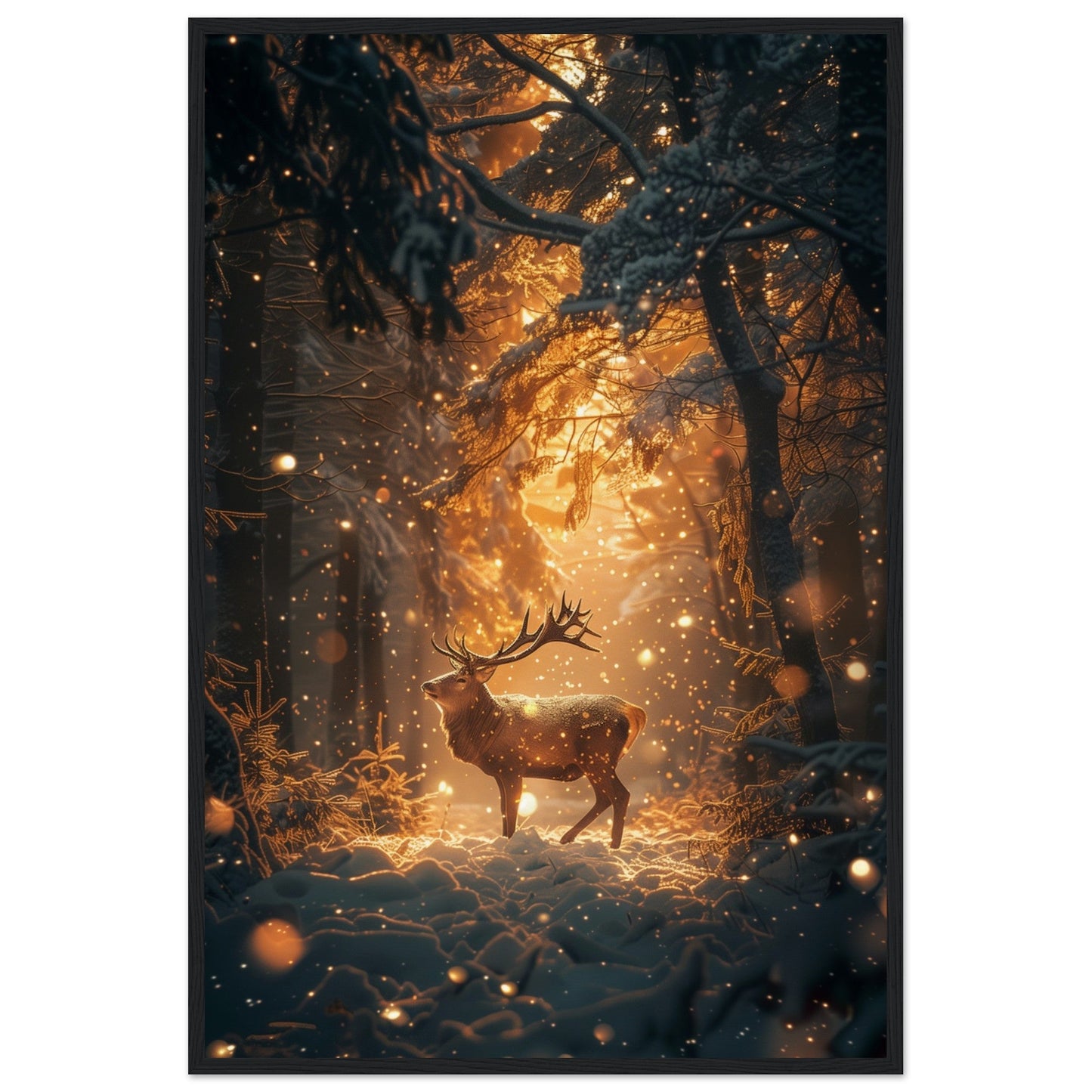 Poster Noël Forêt Cerf ( 60x90-cm-Bois-noir)