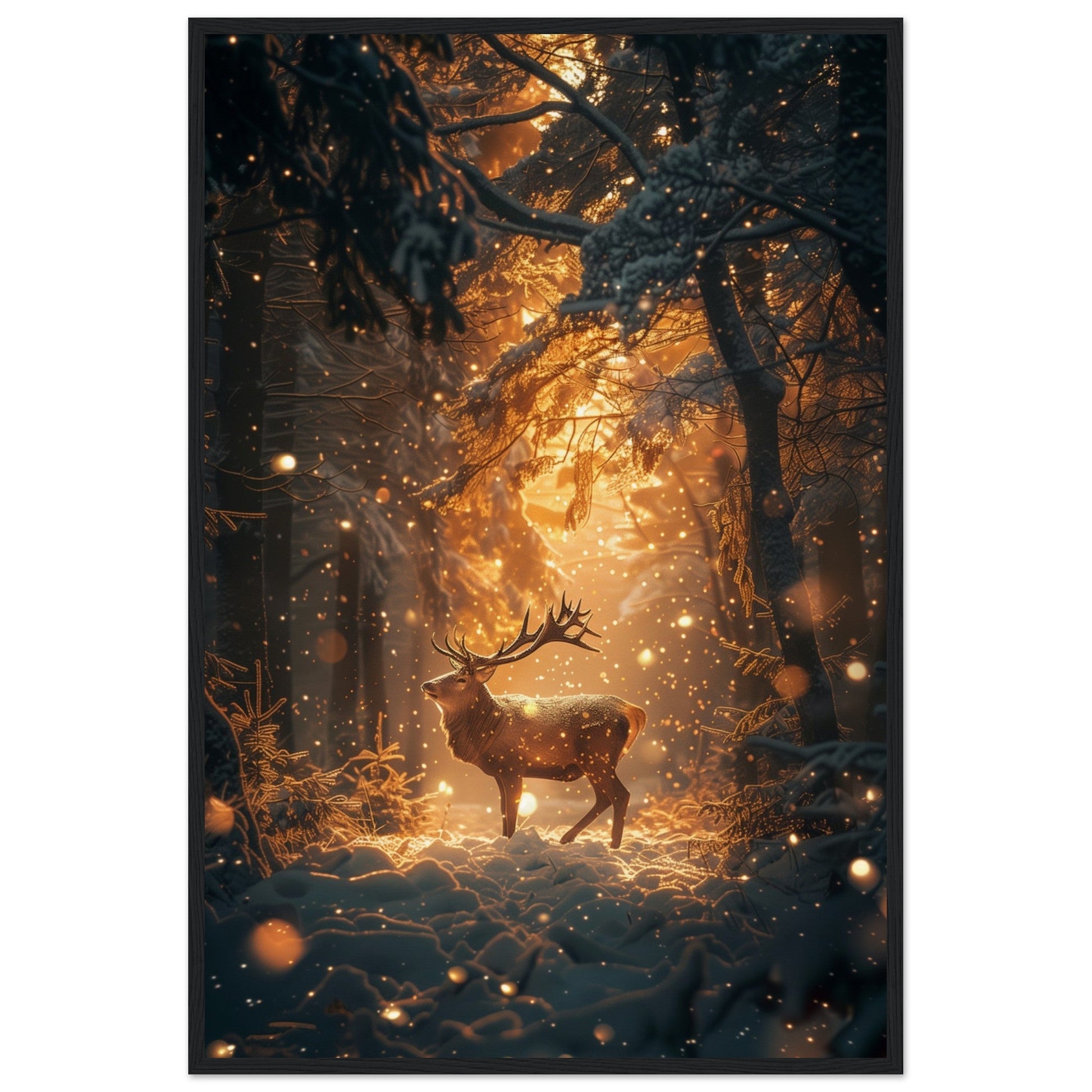 Poster Noël Forêt Cerf ( 60x90-cm-Bois-noir)