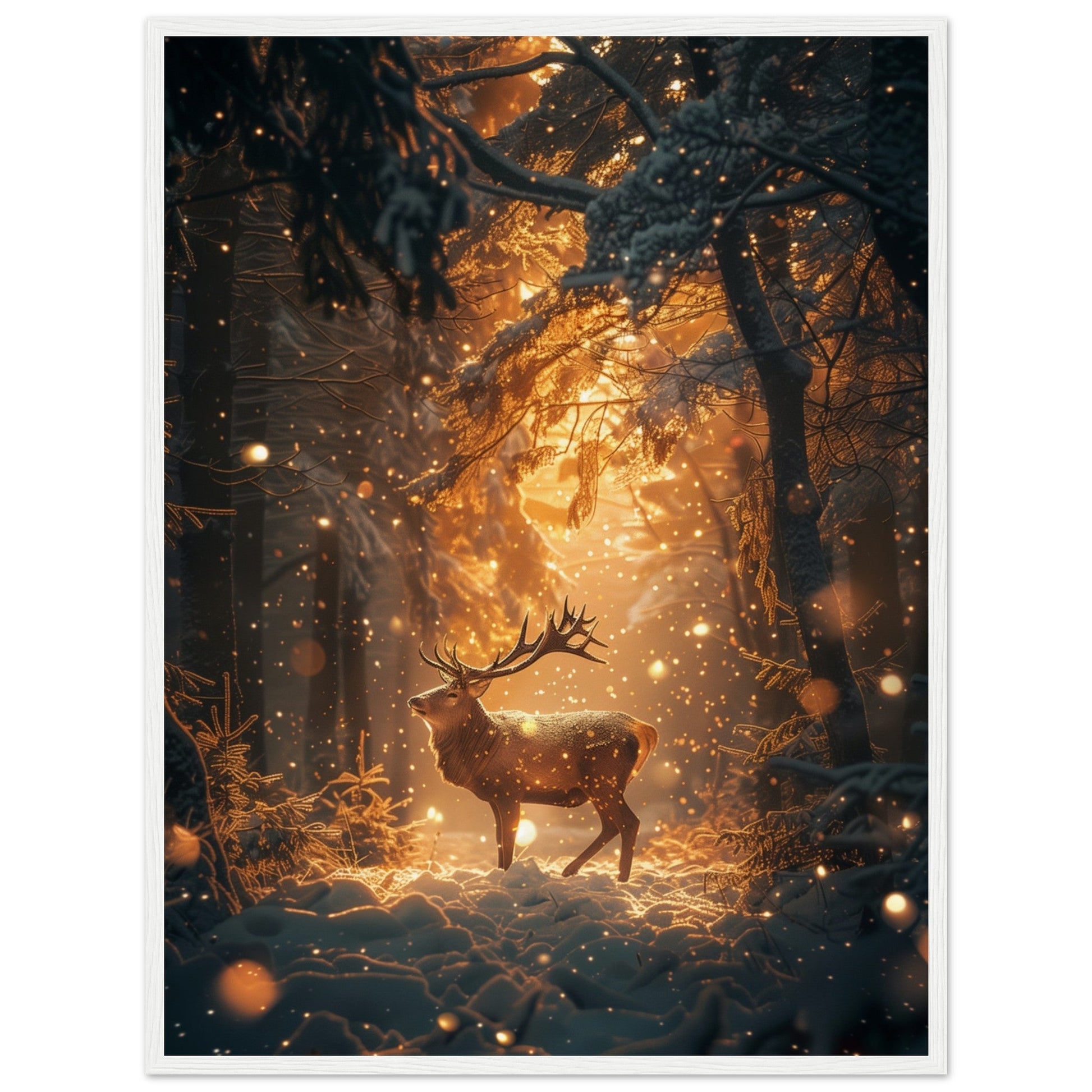 Poster Noël Forêt Cerf ( 60x80-cm-Bois-blanc)