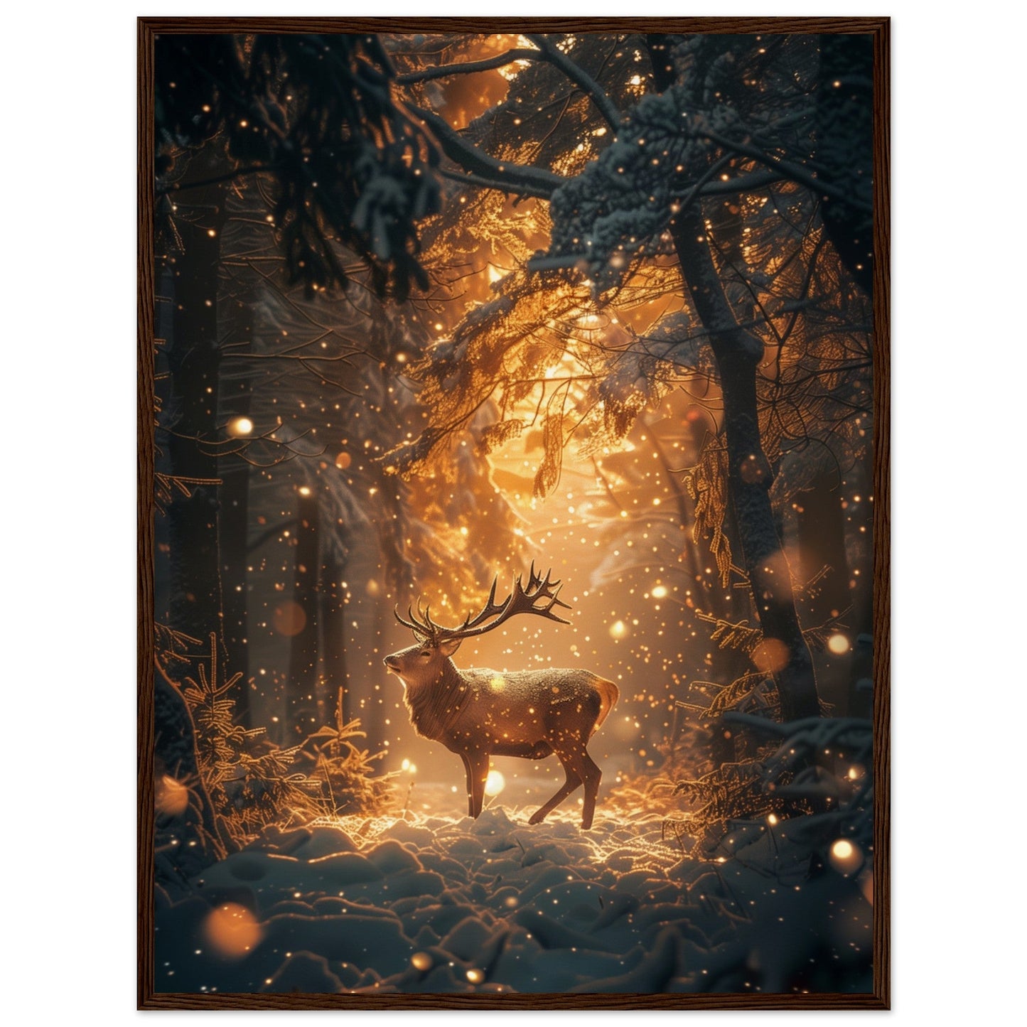 Poster Noël Forêt Cerf ( 60x80-cm-Bois-foncé)