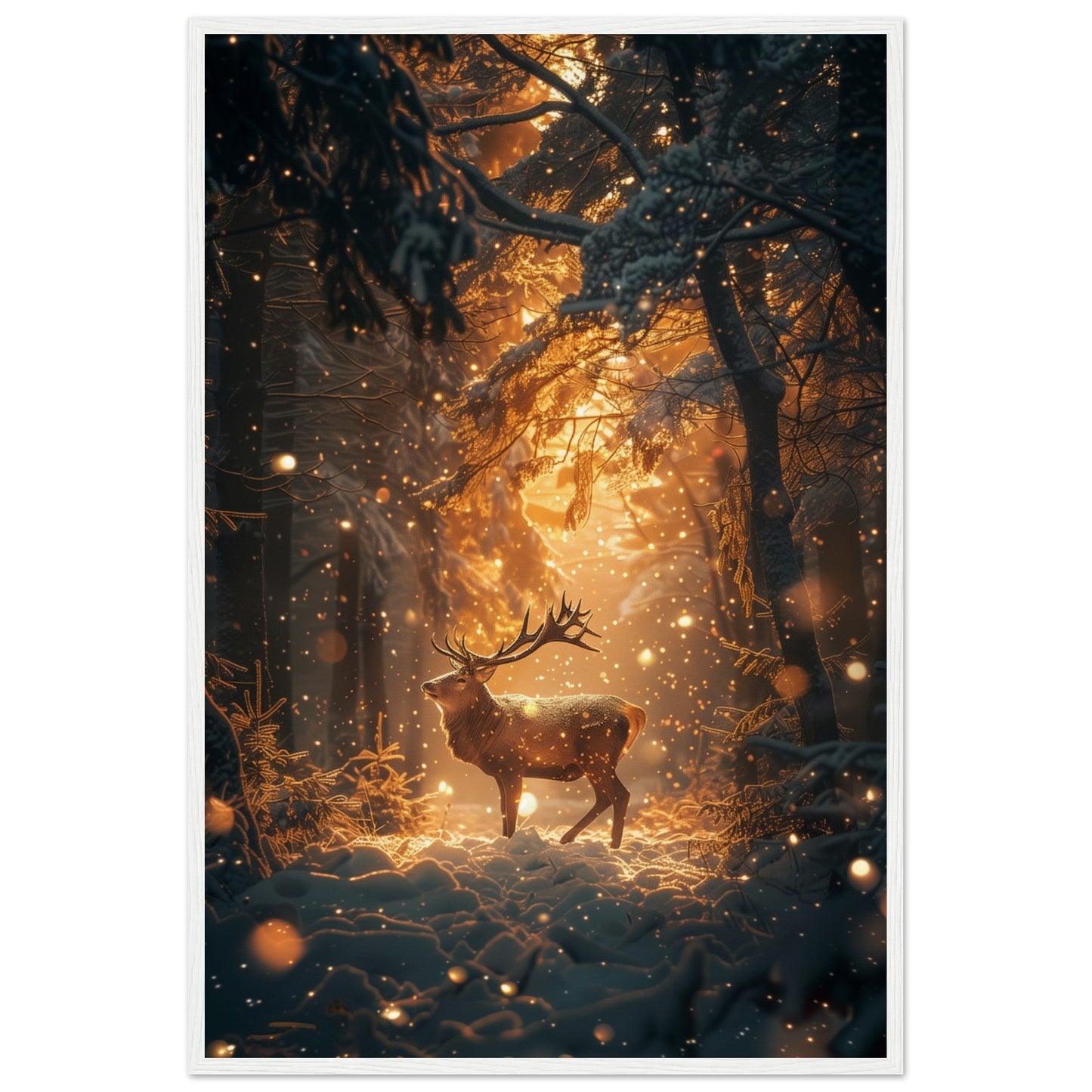 Poster Noël Forêt Cerf ( 60x90-cm-Bois-blanc)