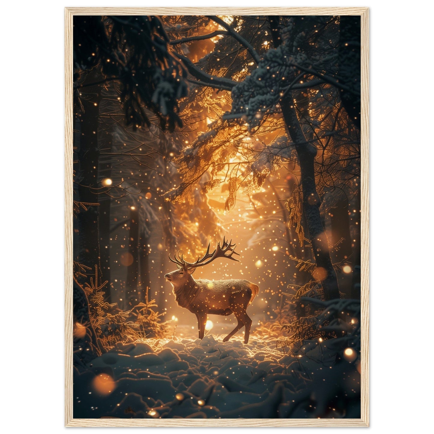 Poster Noël Forêt Cerf ( 50x70-cm-Bois-clair)