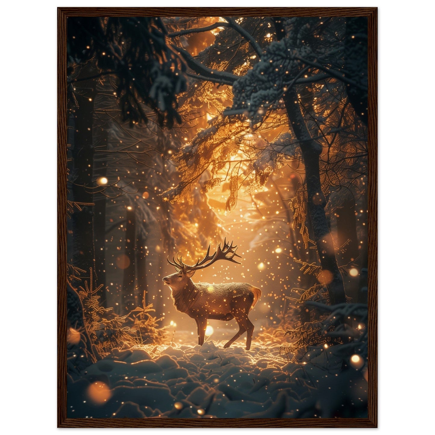 Poster Noël Forêt Cerf ( 45x60-cm-Bois-foncé)