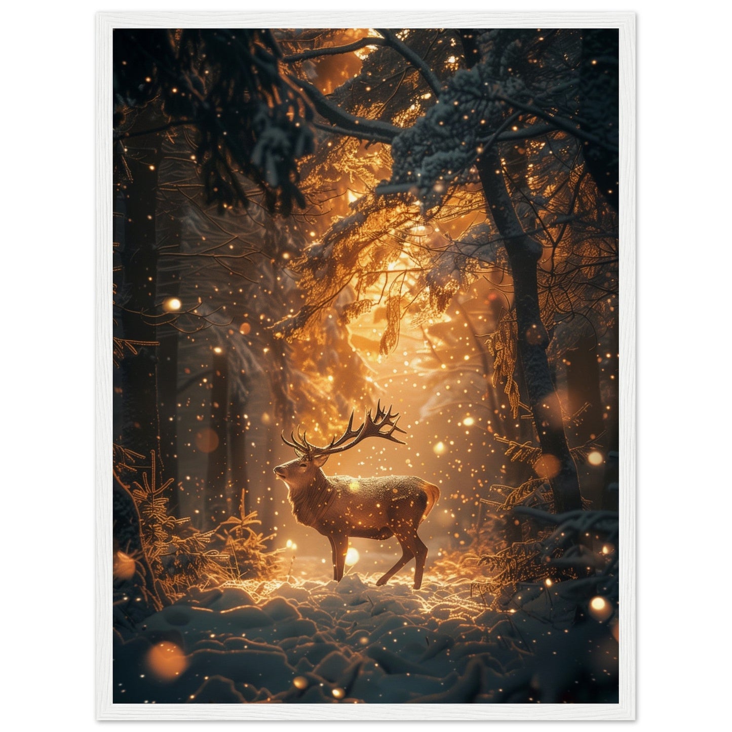 Poster Noël Forêt Cerf ( 45x60-cm-Bois-blanc)