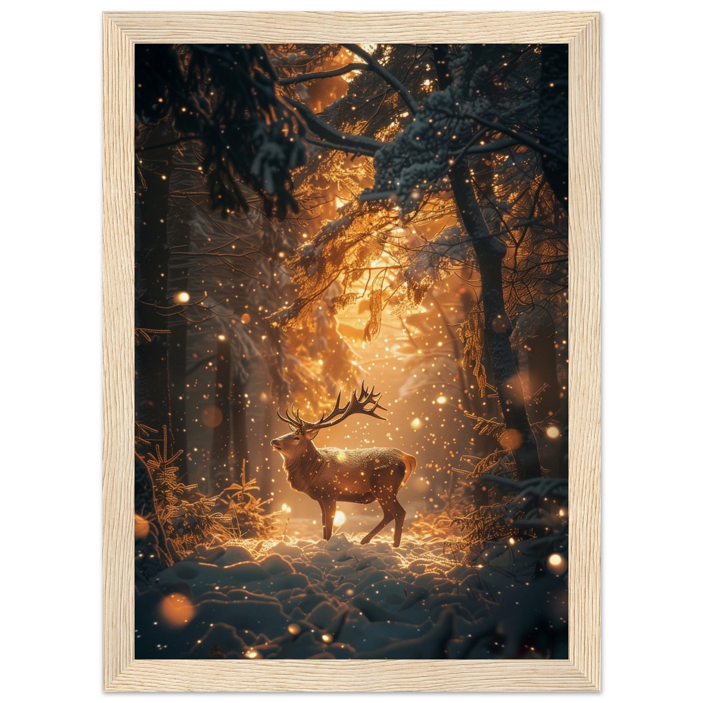 Poster Noël Forêt Cerf ( 21x29.7-cm-Bois-clair)