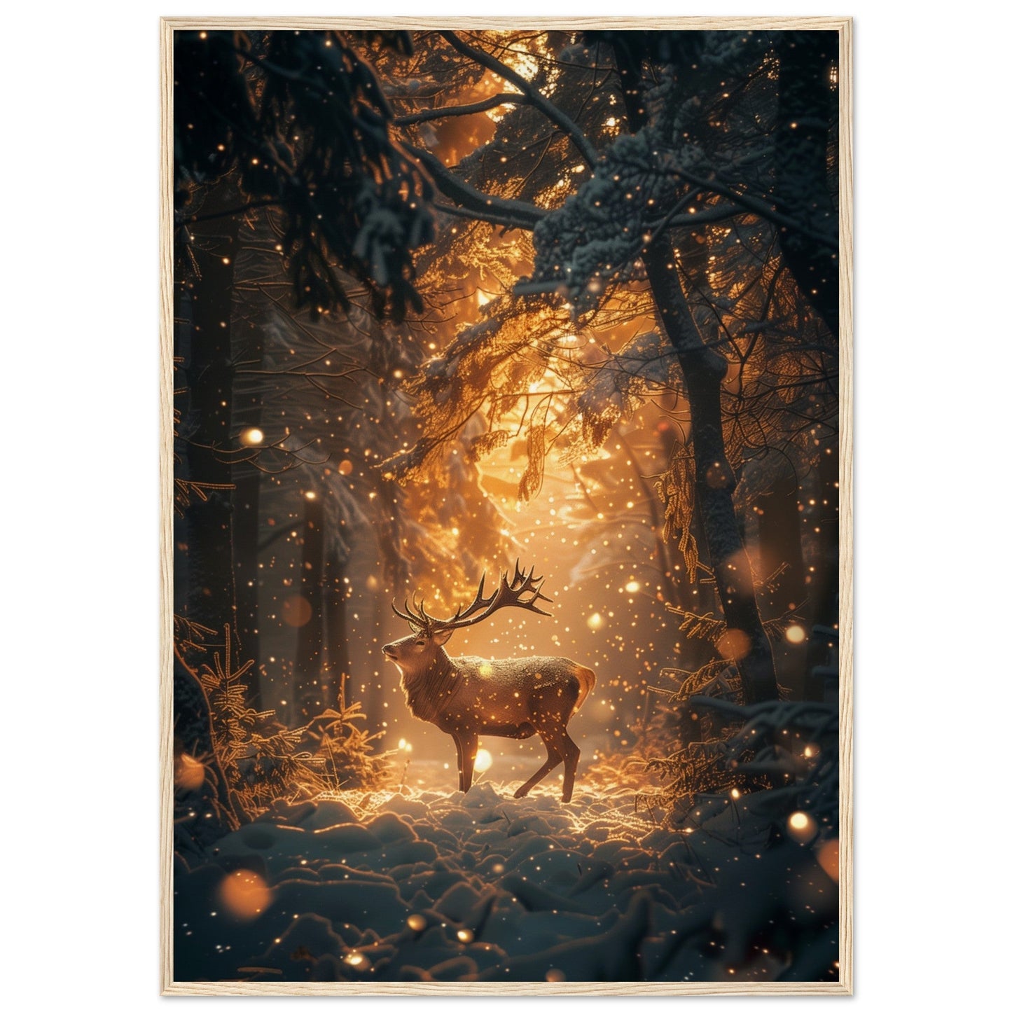 Poster Noël Forêt Cerf ( 70x100-cm-Bois-clair)