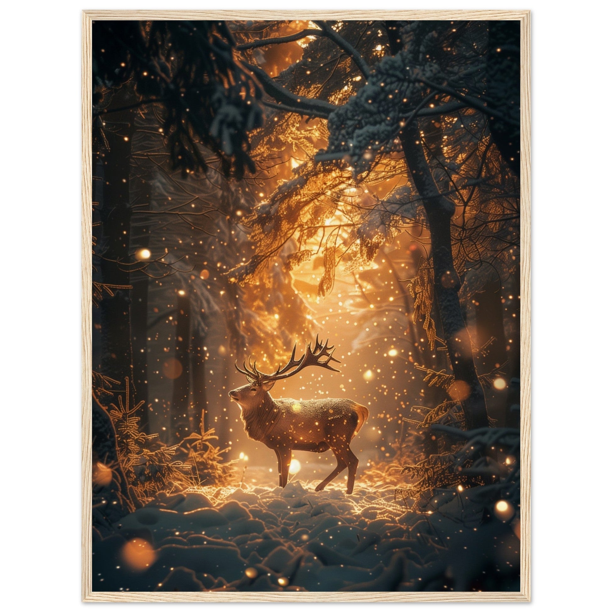 Poster Noël Forêt Cerf ( 60x80-cm-Bois-clair)