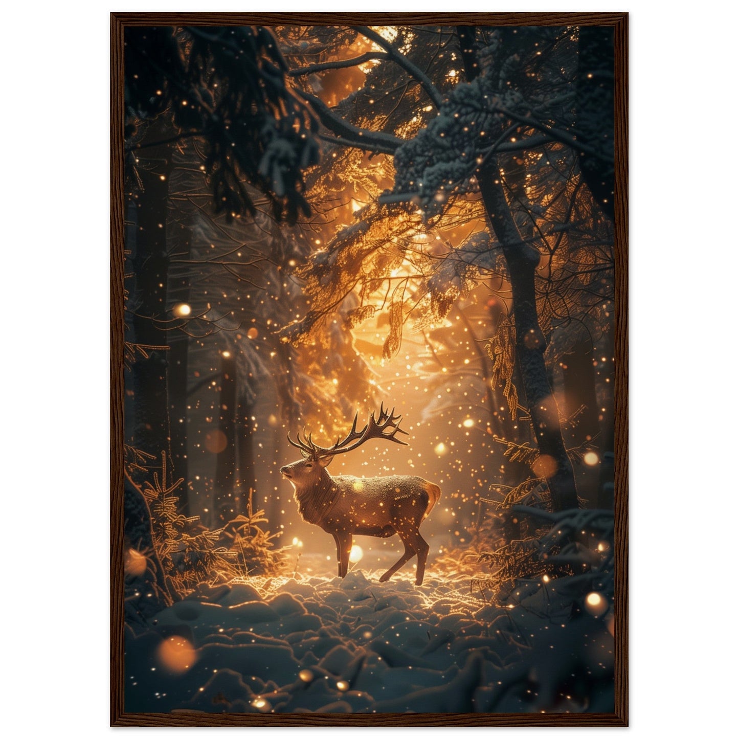 Poster Noël Forêt Cerf ( 50x70-cm-Bois-foncé)