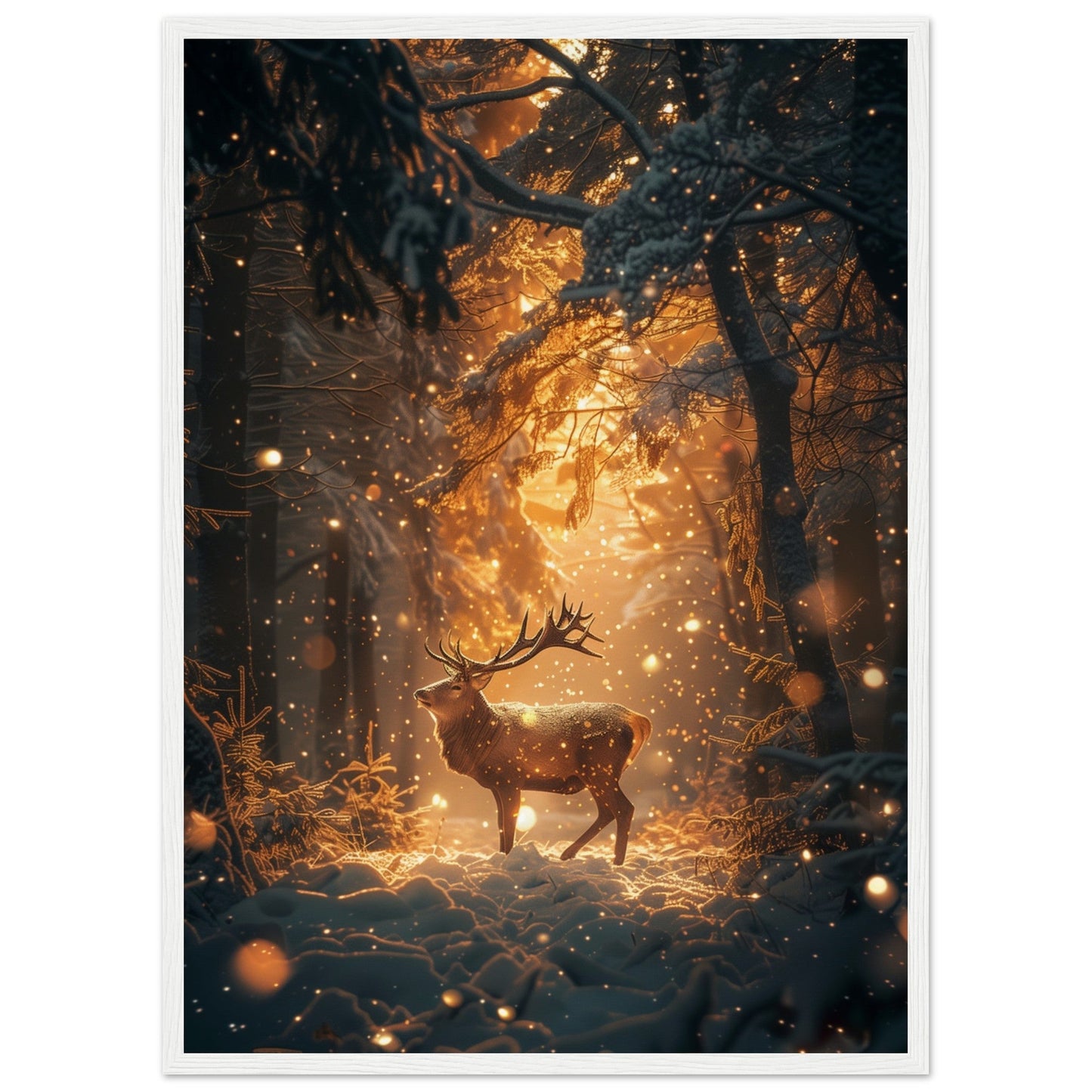 Poster Noël Forêt Cerf ( 50x70-cm-Bois-blanc)