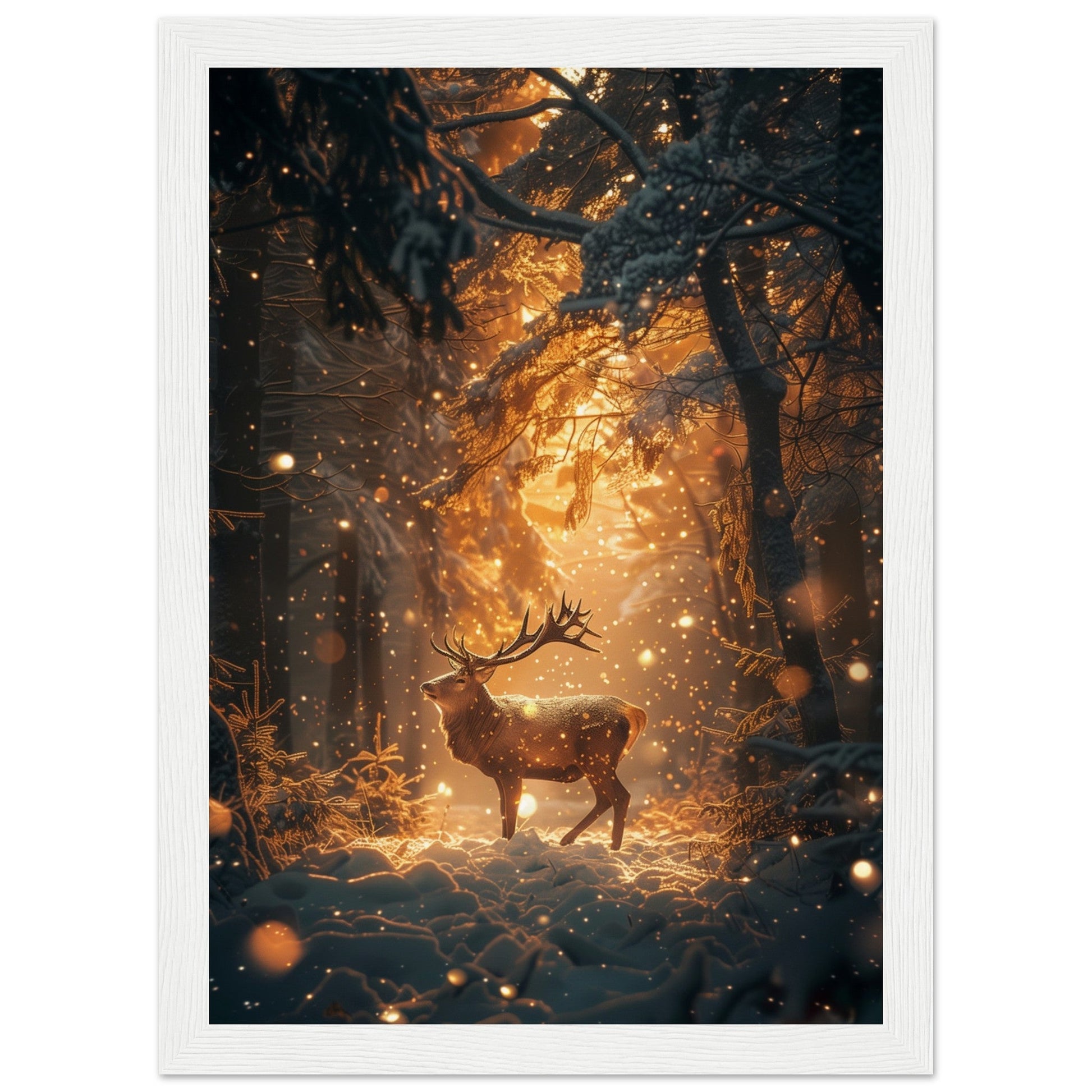 Poster Noël Forêt Cerf ( 21x29.7-cm-Bois-blanc)