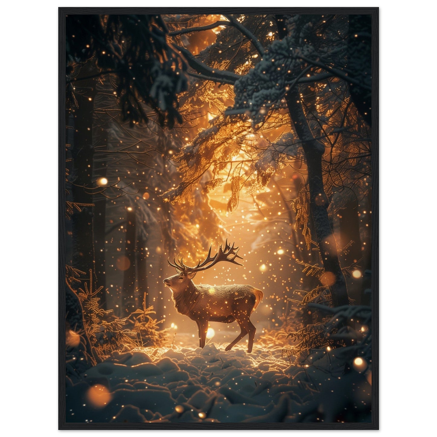 Poster Noël Forêt Cerf ( 60x80-cm-Bois-noir)