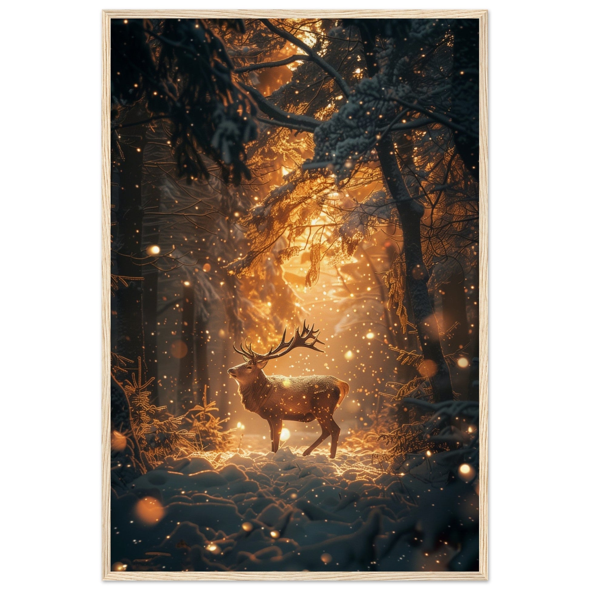 Poster Noël Forêt Cerf ( 60x90-cm-Bois-clair)