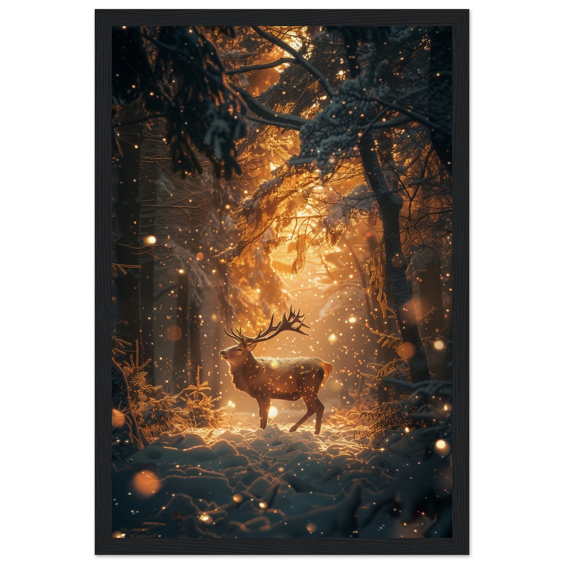 Poster Noël Forêt Cerf ( 30x45-cm-Bois-noir)