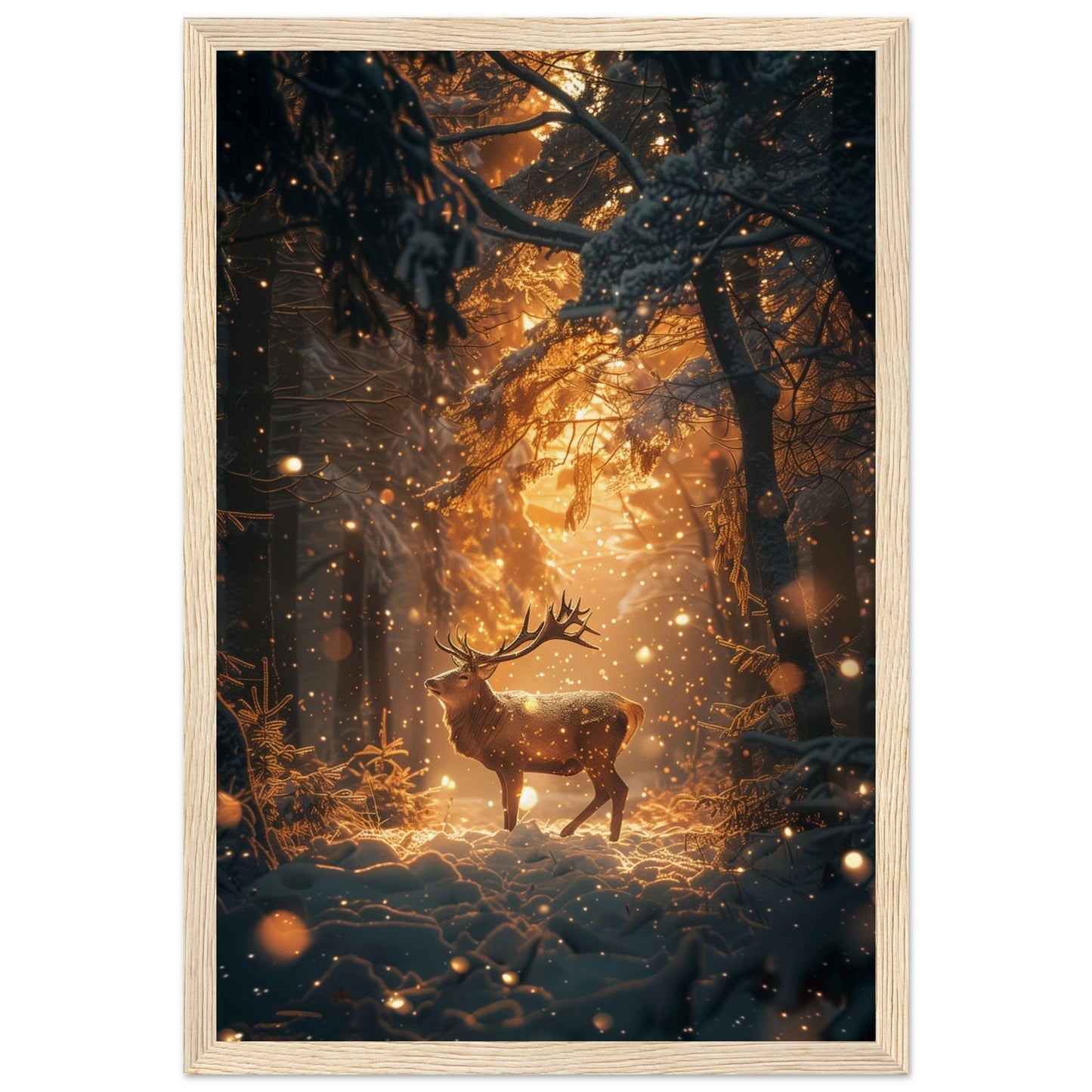 Poster Noël Forêt Cerf ( 30x45-cm-Bois-clair)