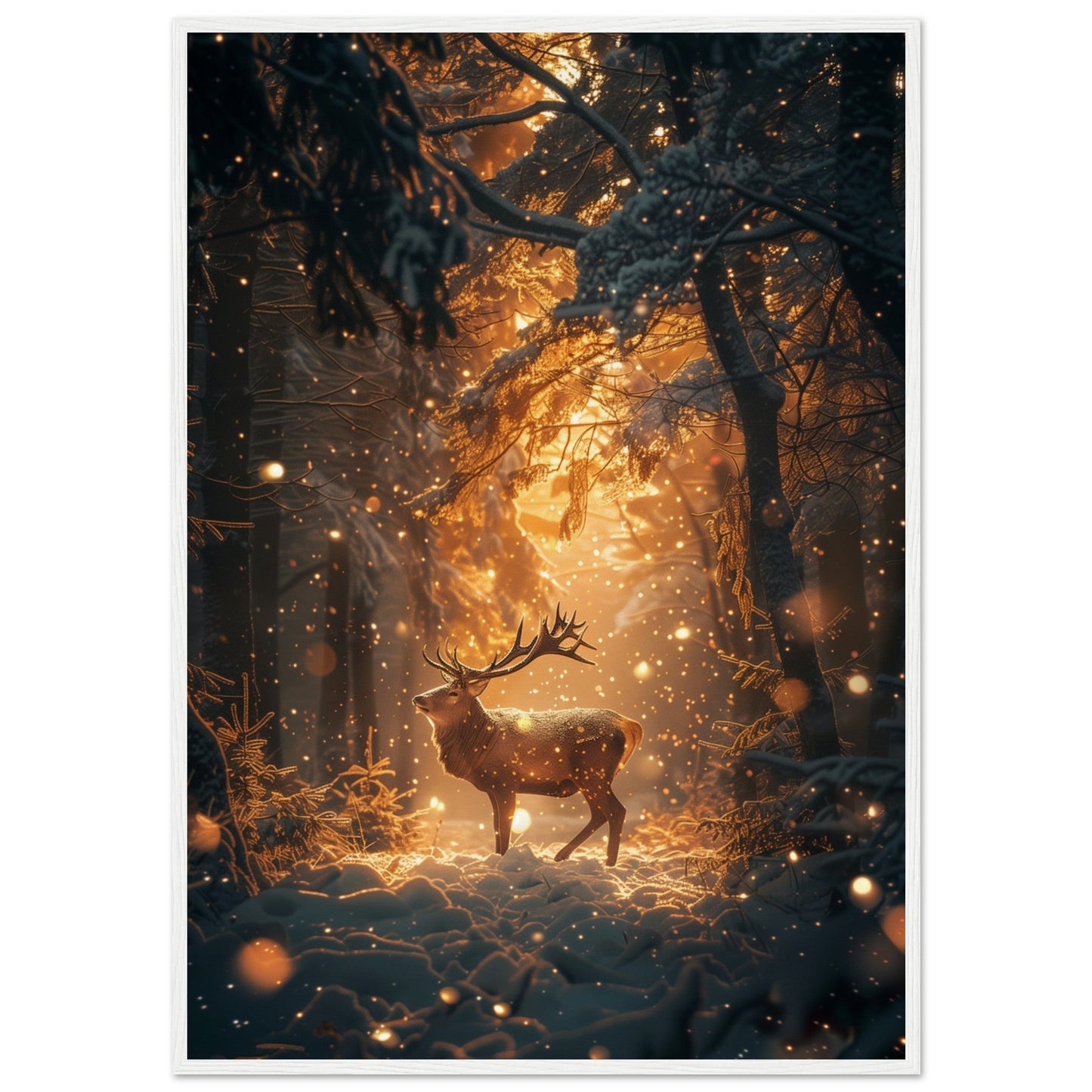 Poster Noël Forêt Cerf ( 70x100-cm-Bois-blanc)