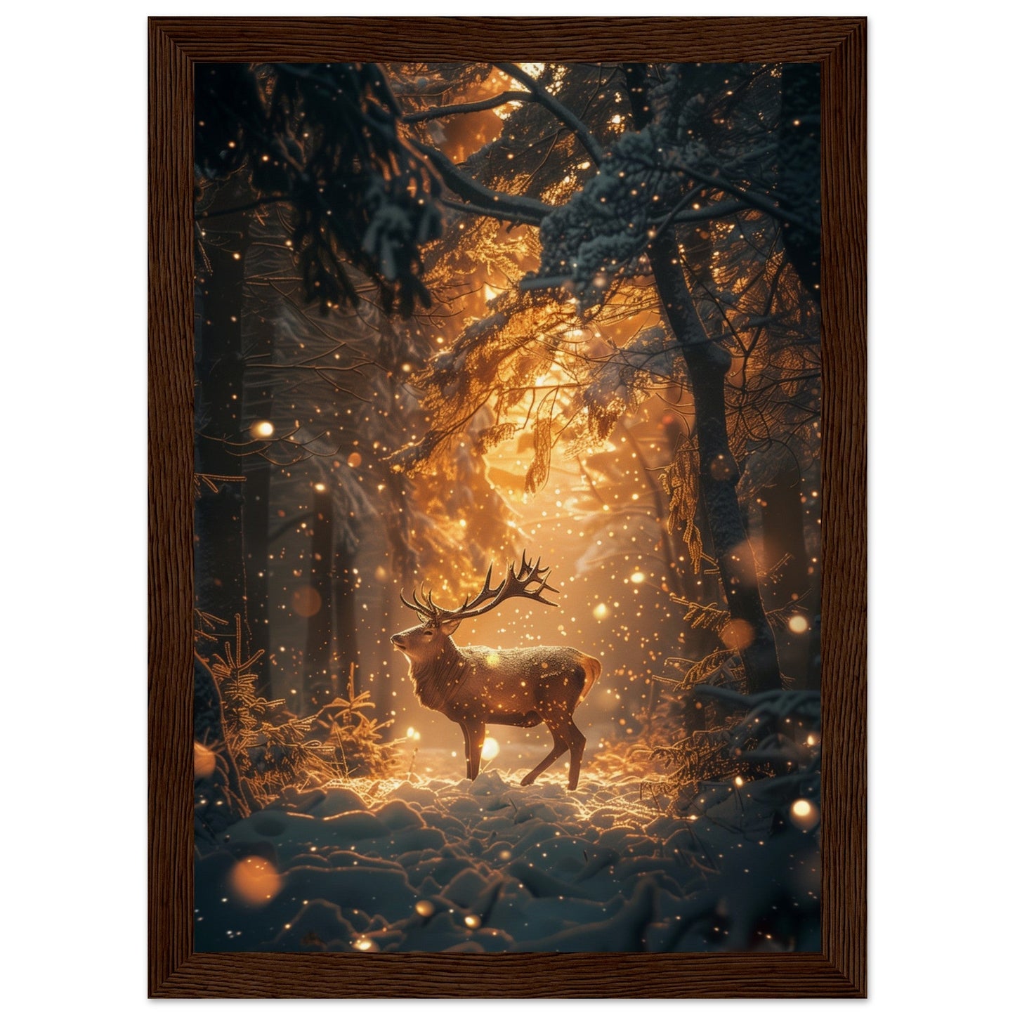 Poster Noël Forêt Cerf ( 21x29.7-cm-Bois-foncé)