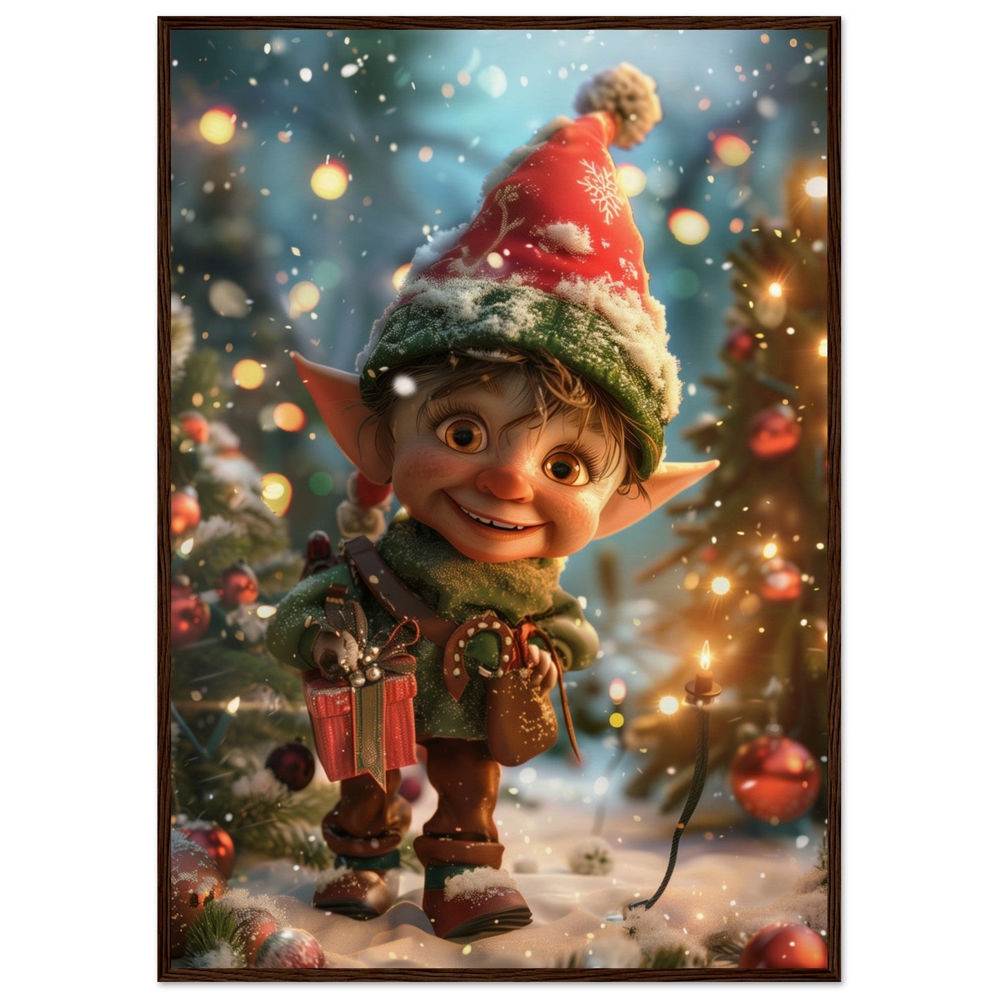 Poster Noël Lutins ( 70x100-cm-Bois-foncé)